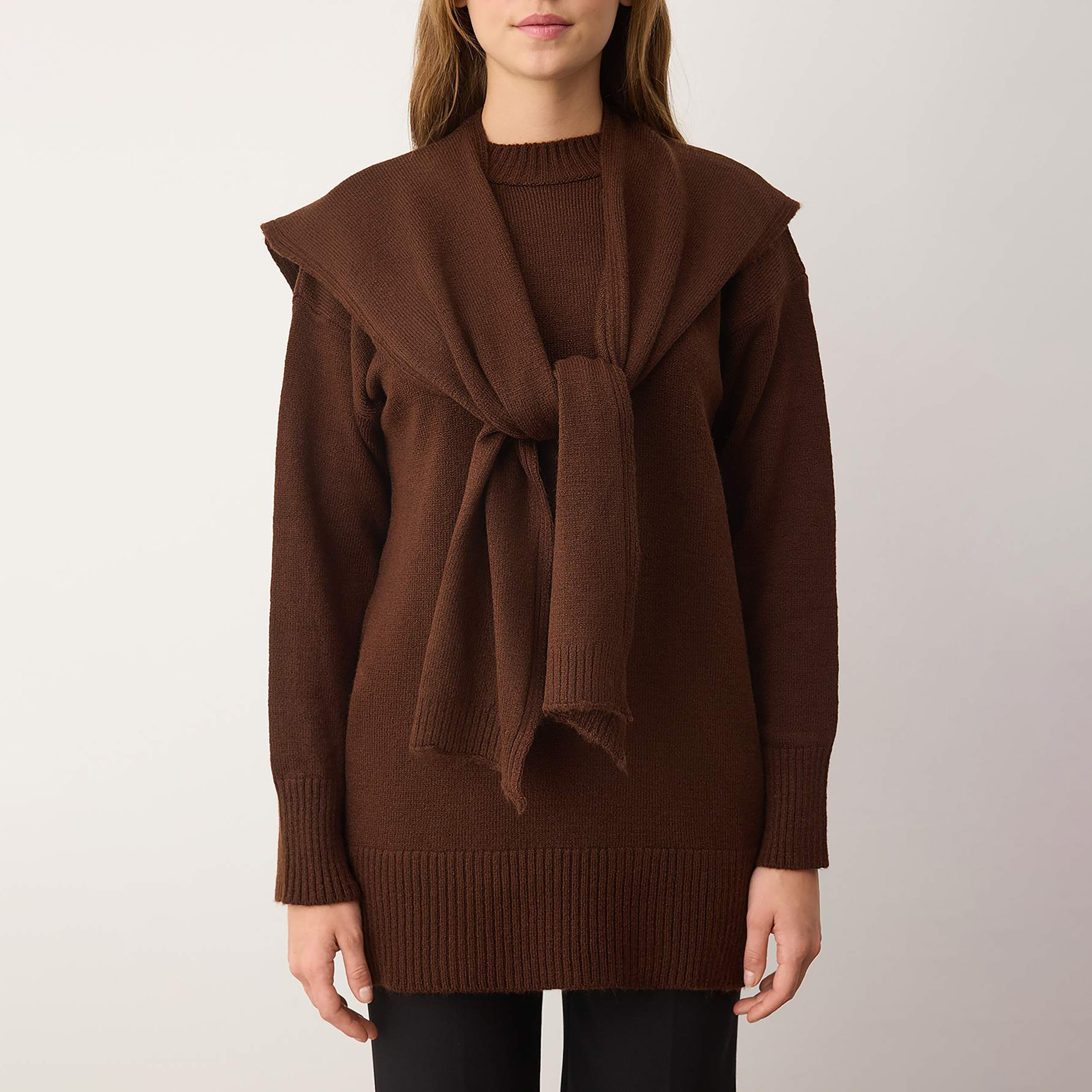 بلوفر حريمي بني بأكمام ساقطة من تريندyول ميلا-women-winterwear-cardigansandjumpers-jumpers-image-4