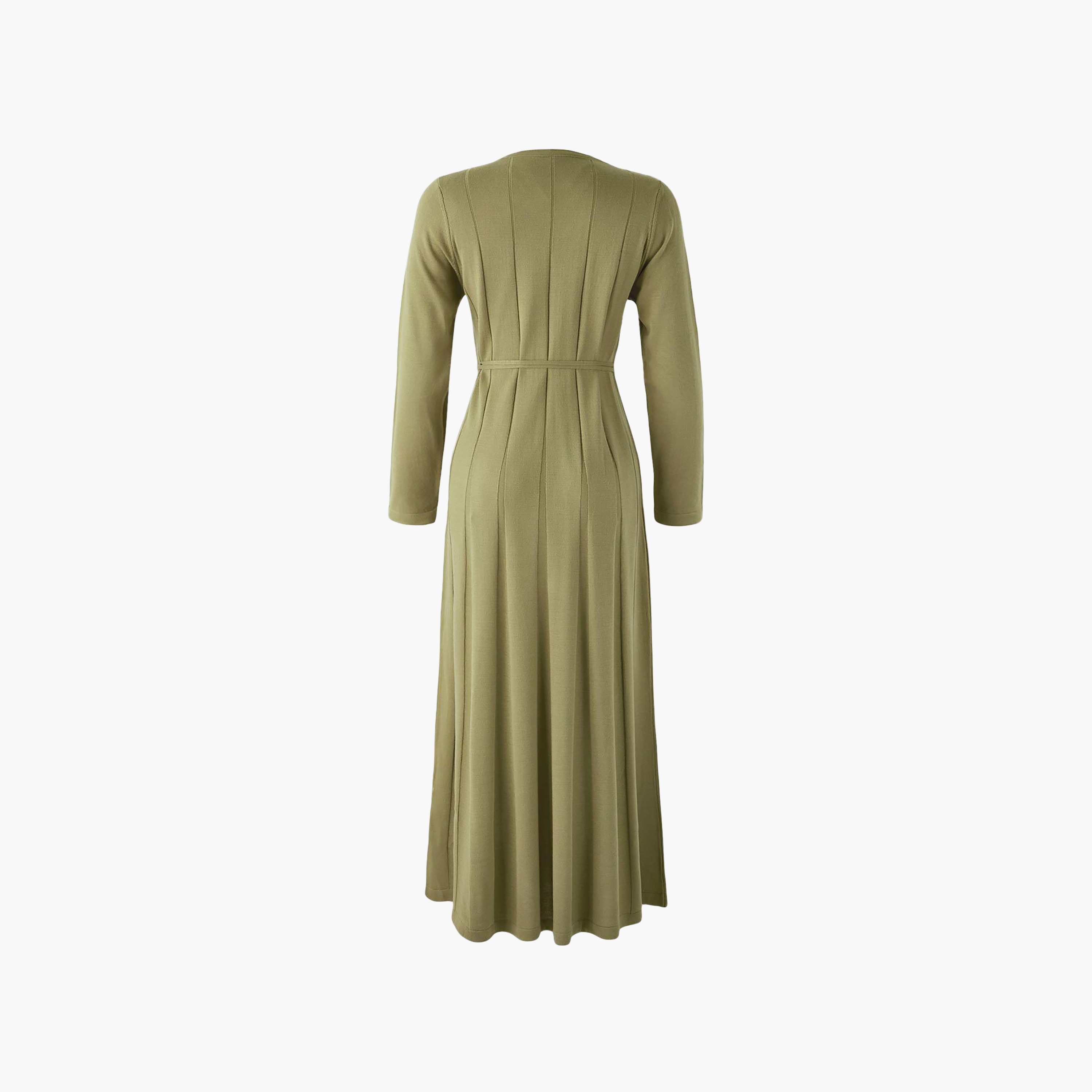 Trendyol Modest Green Panel Textured Fitted Sleeves Fit & Flared Women's Midi Dress-women-clothing-dresses-image-6