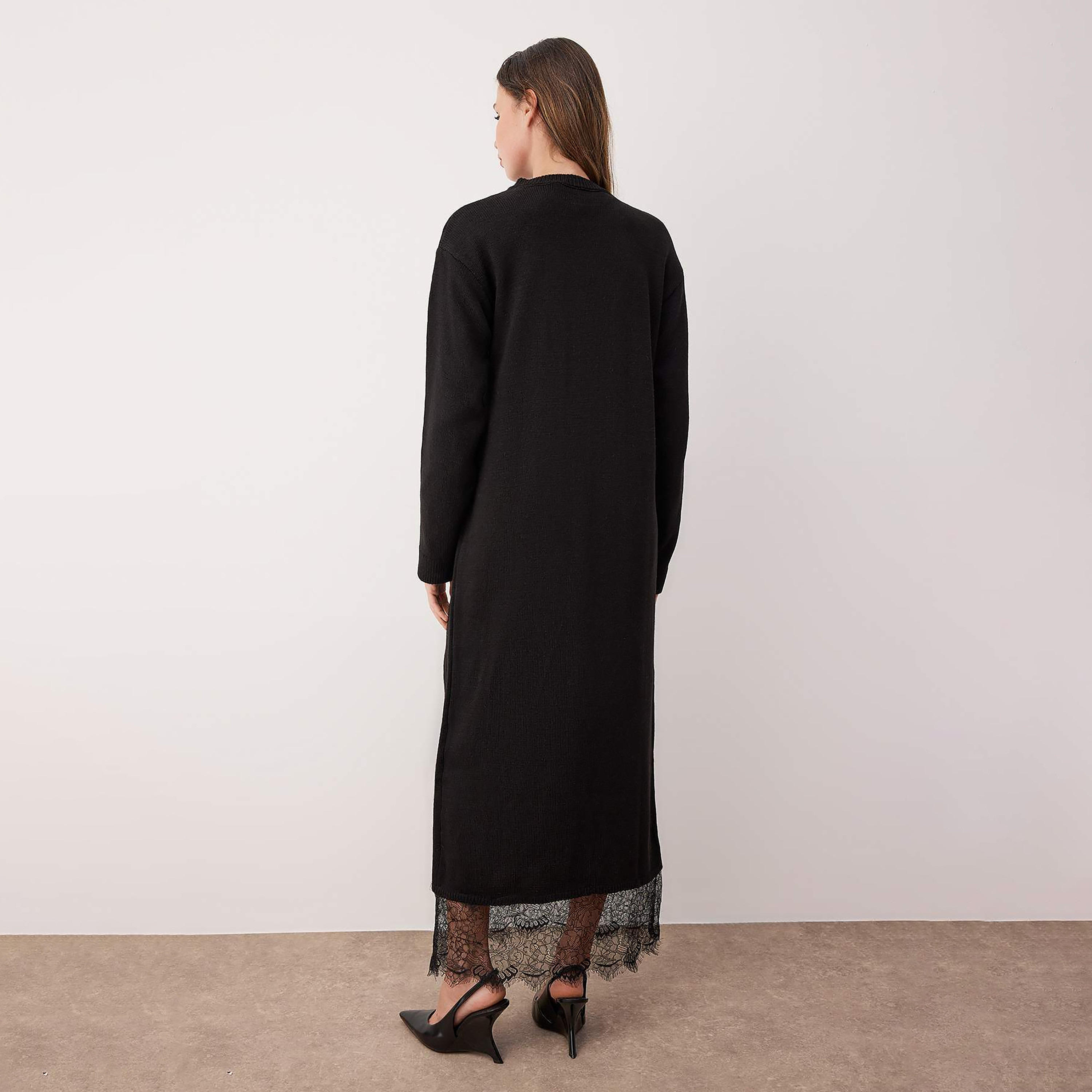 Trendyol Modest Black Lace Trim Dropped Sleeves Straight Women's Maxi Dress-women-clothing-dresses-image-3