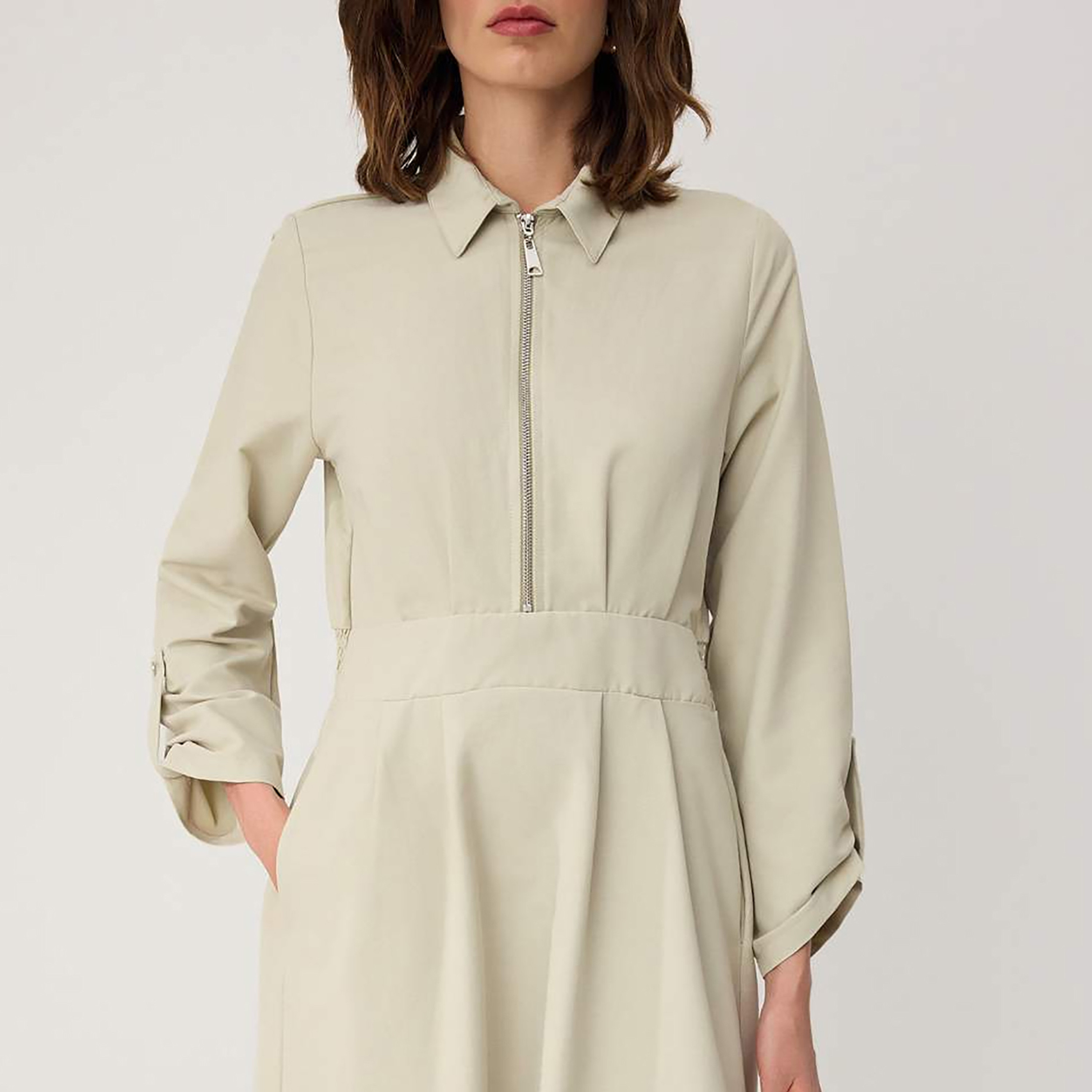 Trendyol Modest Green Cotton Collared Button-Tab Sleeves Women's Maxi Shirt Dress-women-clothing-dresses-image-4