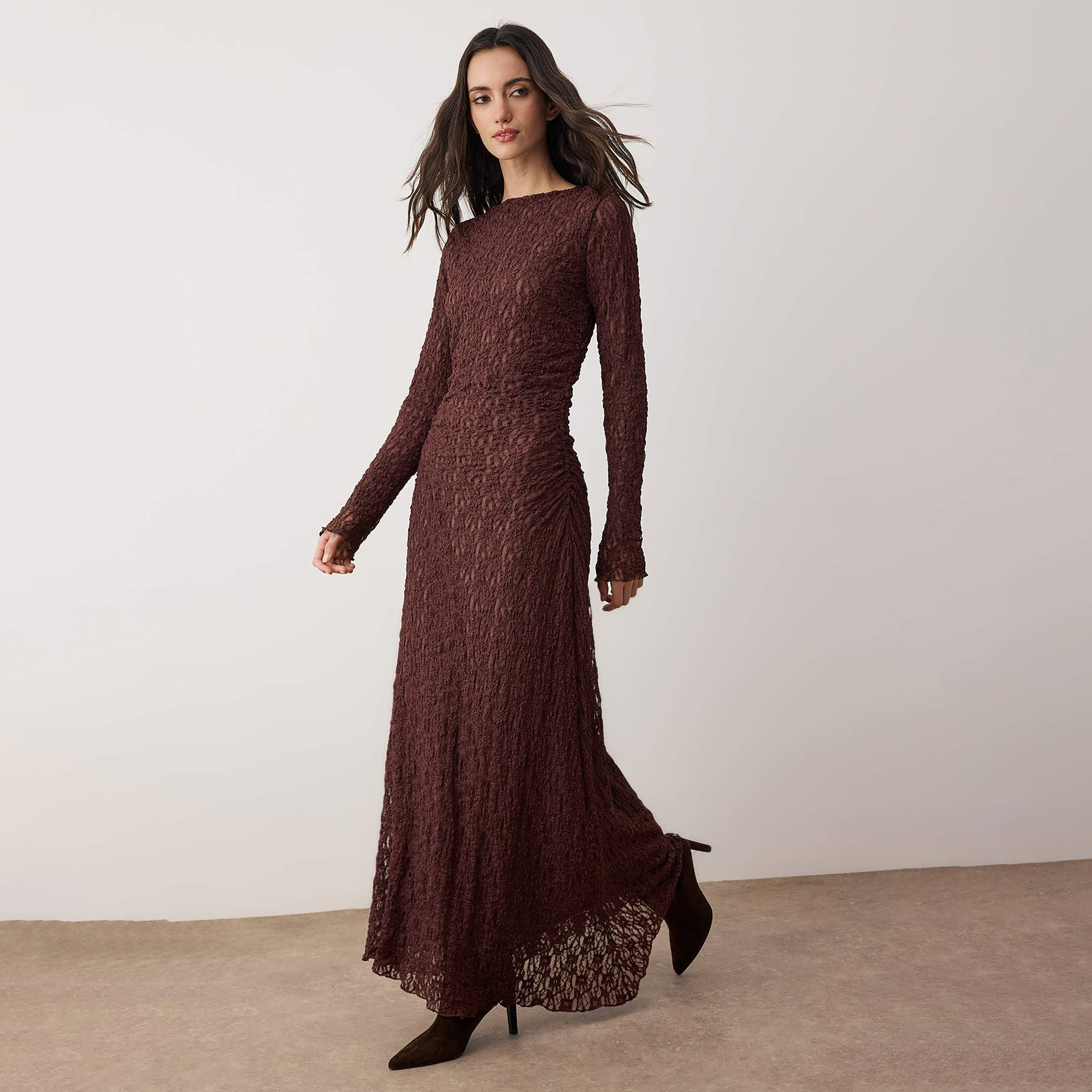 Trendyol Modest Brown Lace Fit & Flared Evening Women's Maxi Dress-women-clothing-dresses-image-1