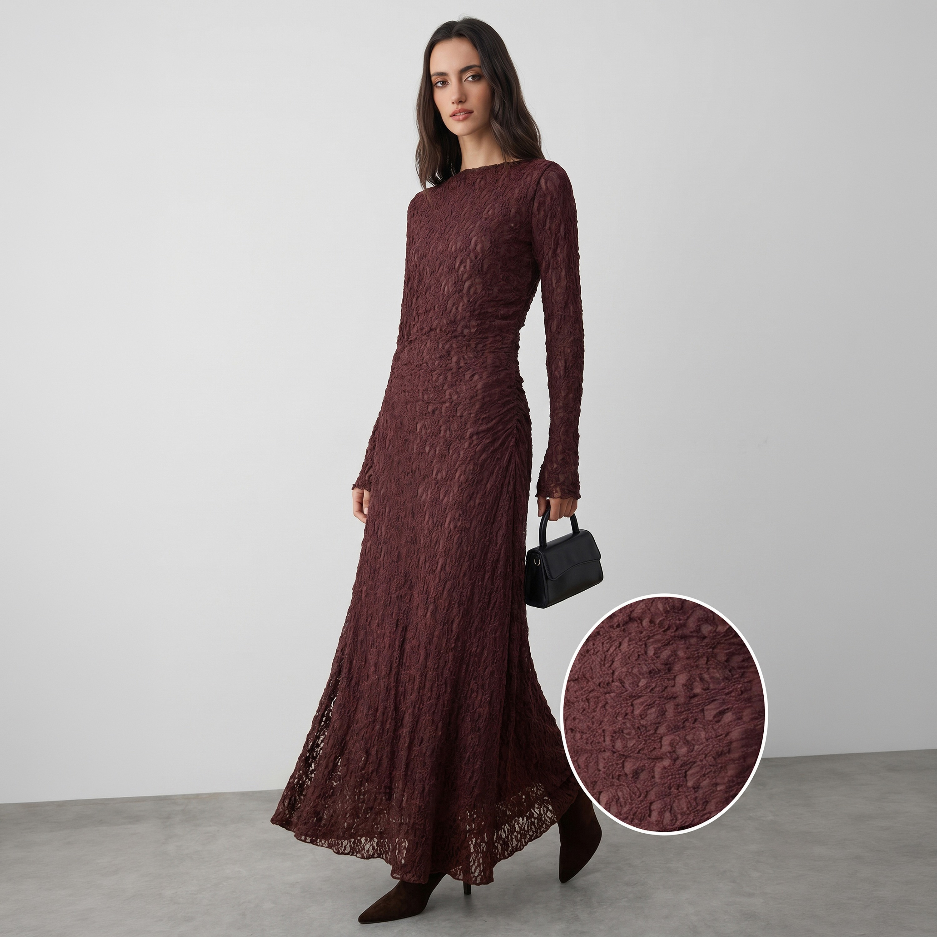 Trendyol Modest Brown Lace Fit & Flared Evening Women's Maxi Dress-women-clothing-dresses-image-2