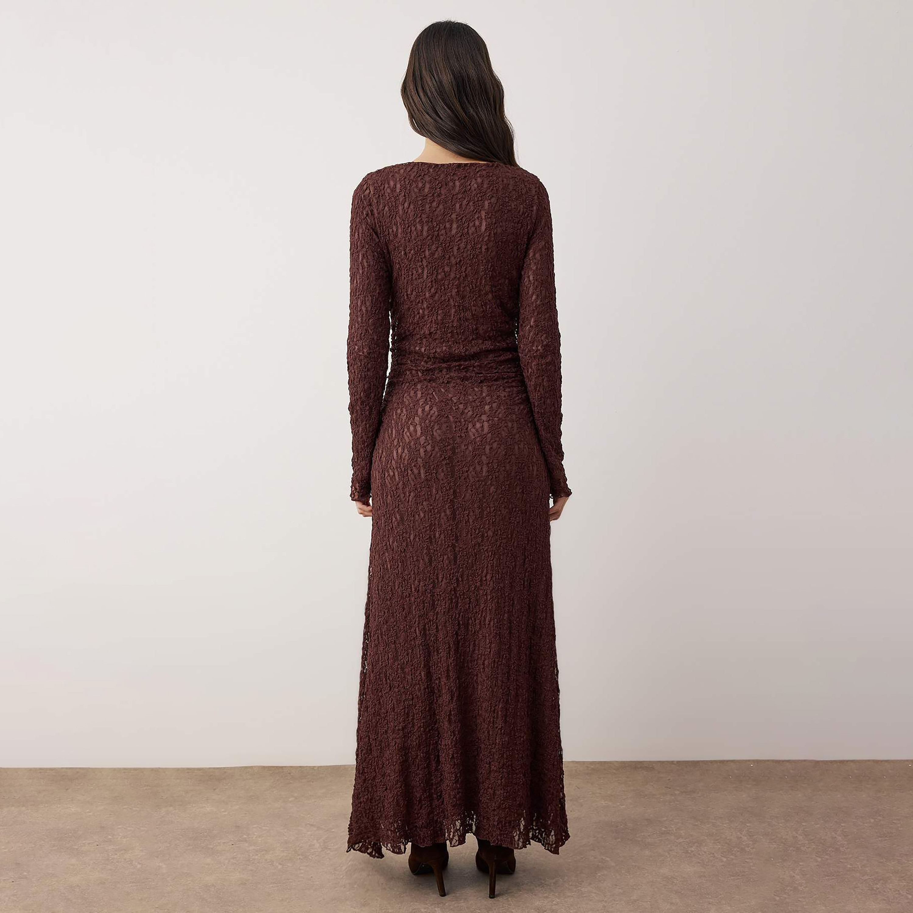 Trendyol Modest Brown Lace Fit & Flared Evening Women's Maxi Dress-women-clothing-dresses-image-3