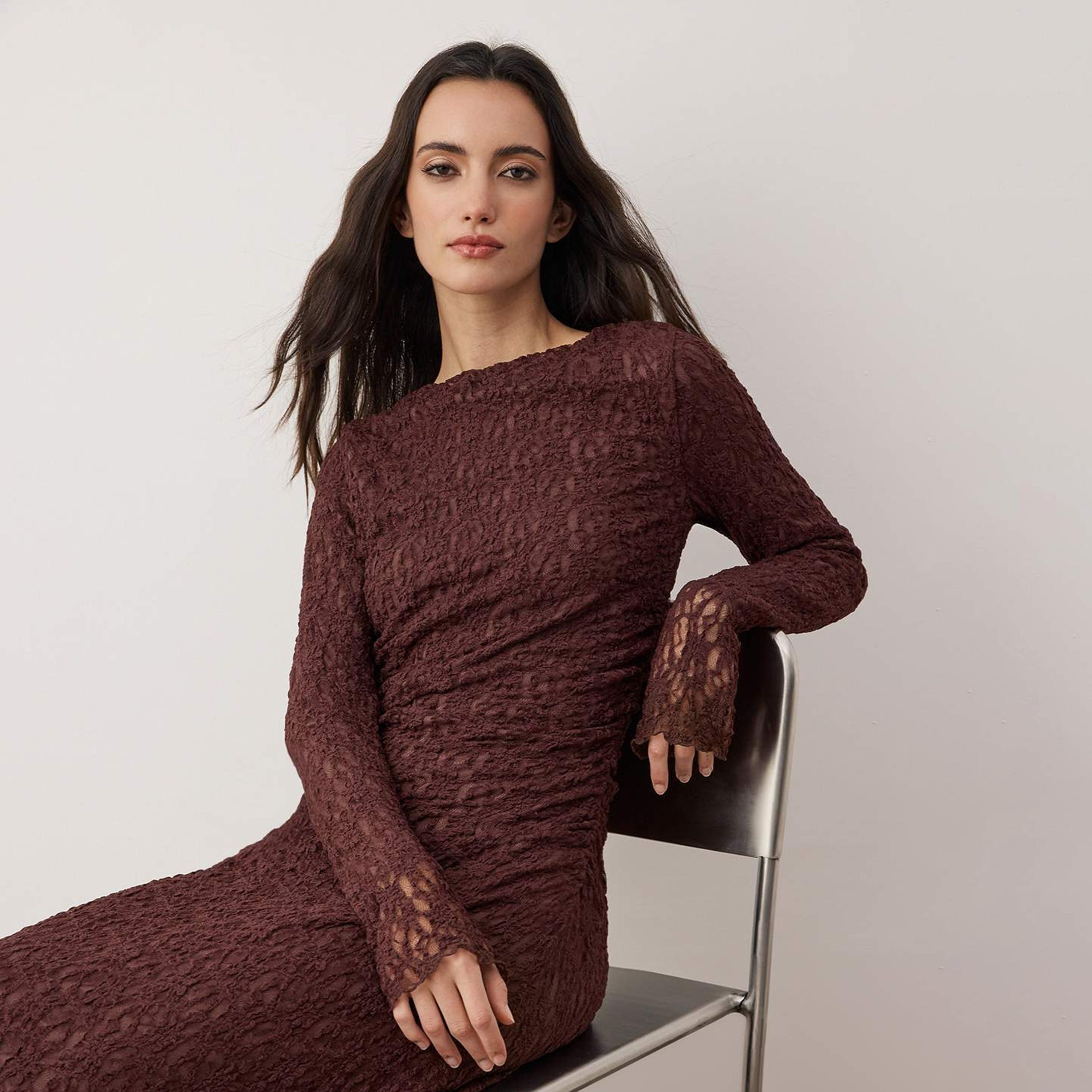 Trendyol Modest Brown Lace Fit & Flared Evening Women's Maxi Dress-women-clothing-dresses-image-4