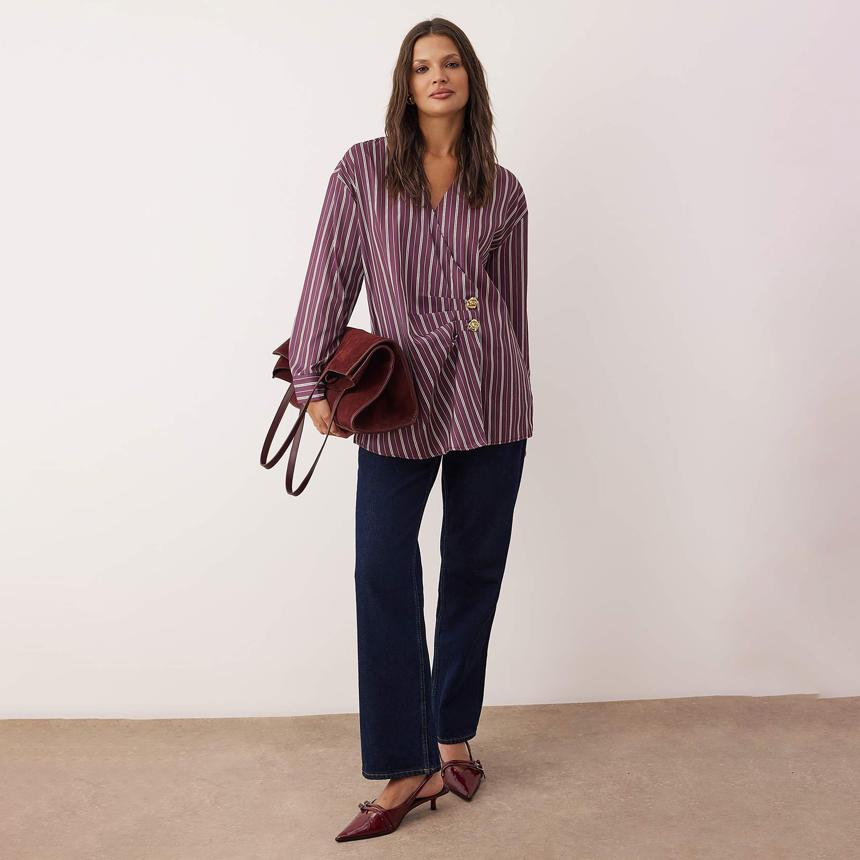 Trendyol Modest Striped Surplice Neck Dropped Sleeves Women's Wrap Top-women-clothing-shirtsandblouses-blouses-image-2