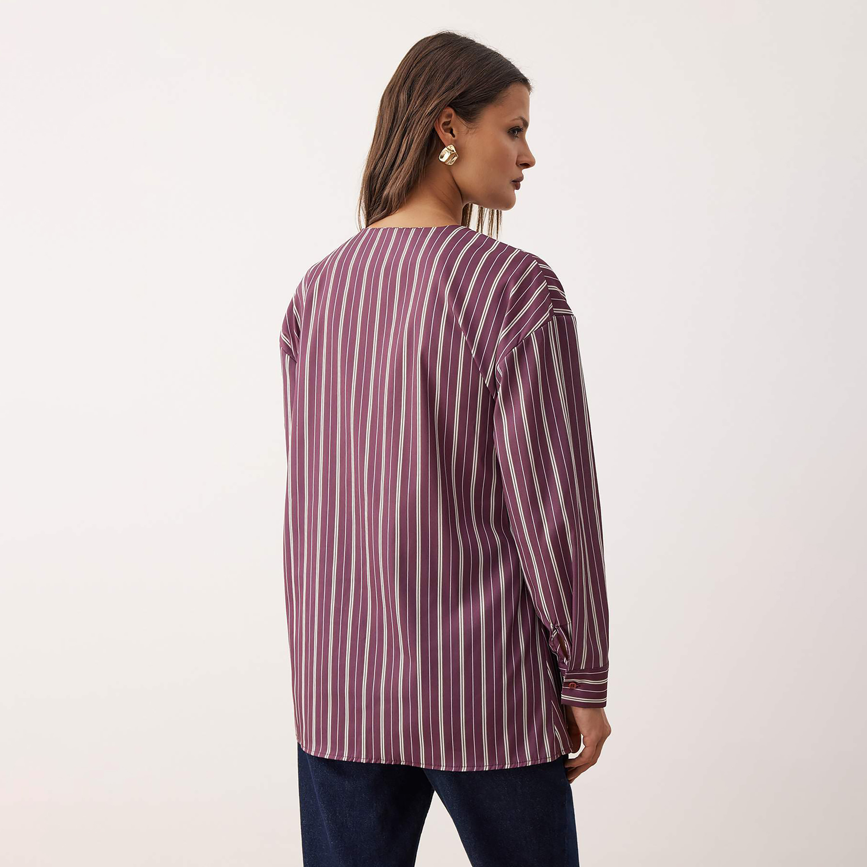Trendyol Modest Striped Surplice Neck Dropped Sleeves Women's Wrap Top-women-clothing-shirtsandblouses-blouses-image-3