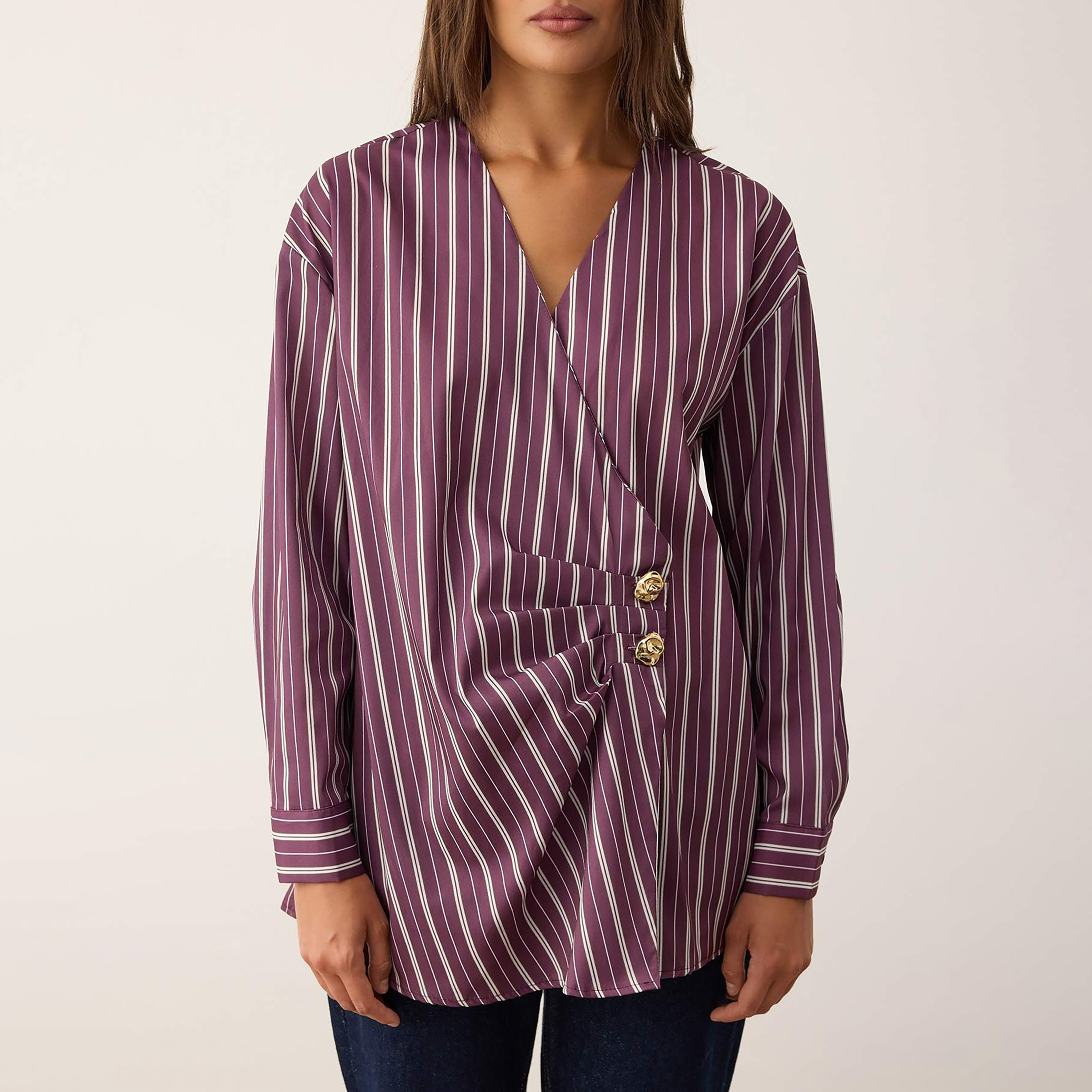 Trendyol Modest Striped Surplice Neck Dropped Sleeves Women's Wrap Top-women-clothing-shirtsandblouses-blouses-image-4