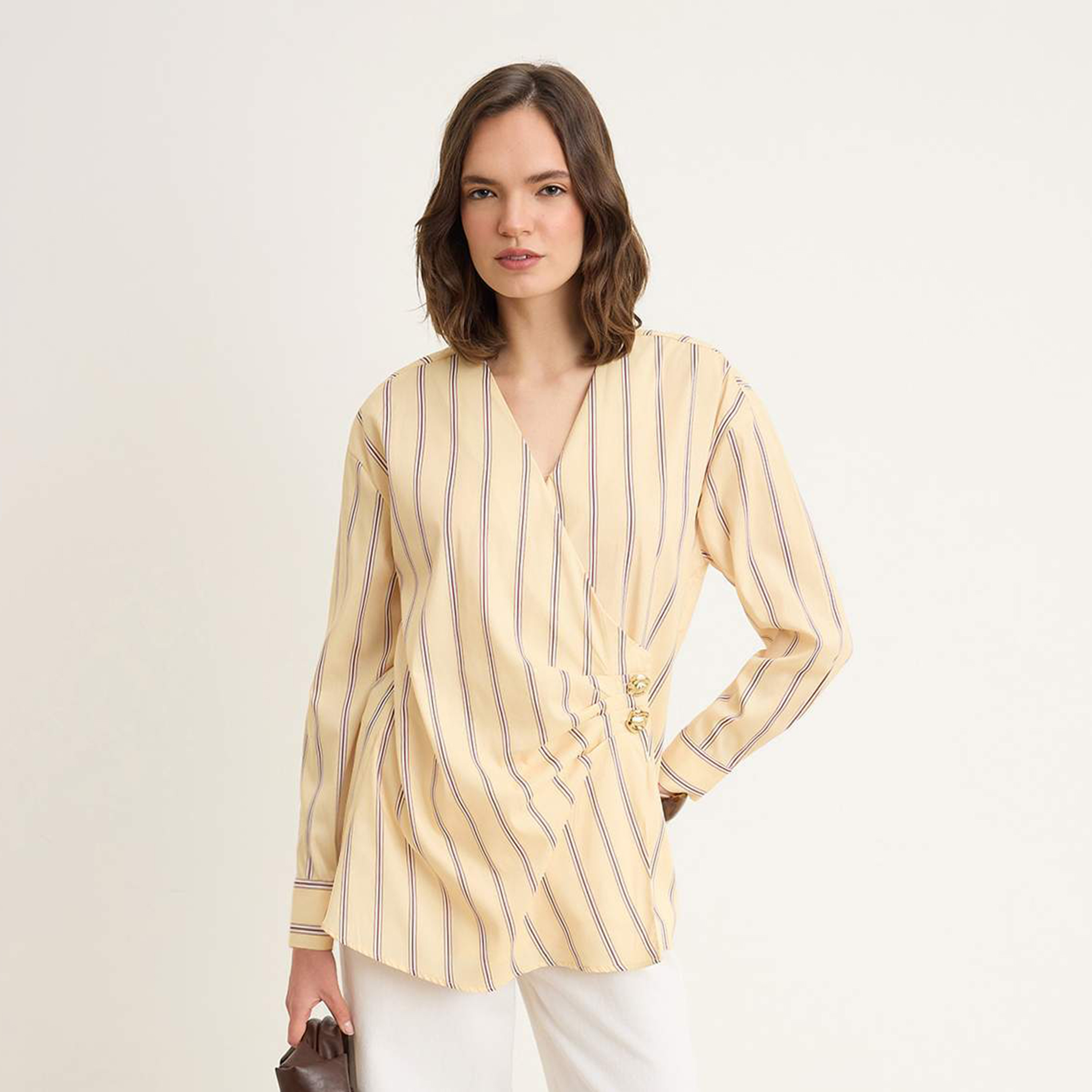 Trendyol Modest Striped Surplice Neck Dropped Sleeves Women's Wrap Top-women-clothing-shirtsandblouses-blouses-image-1