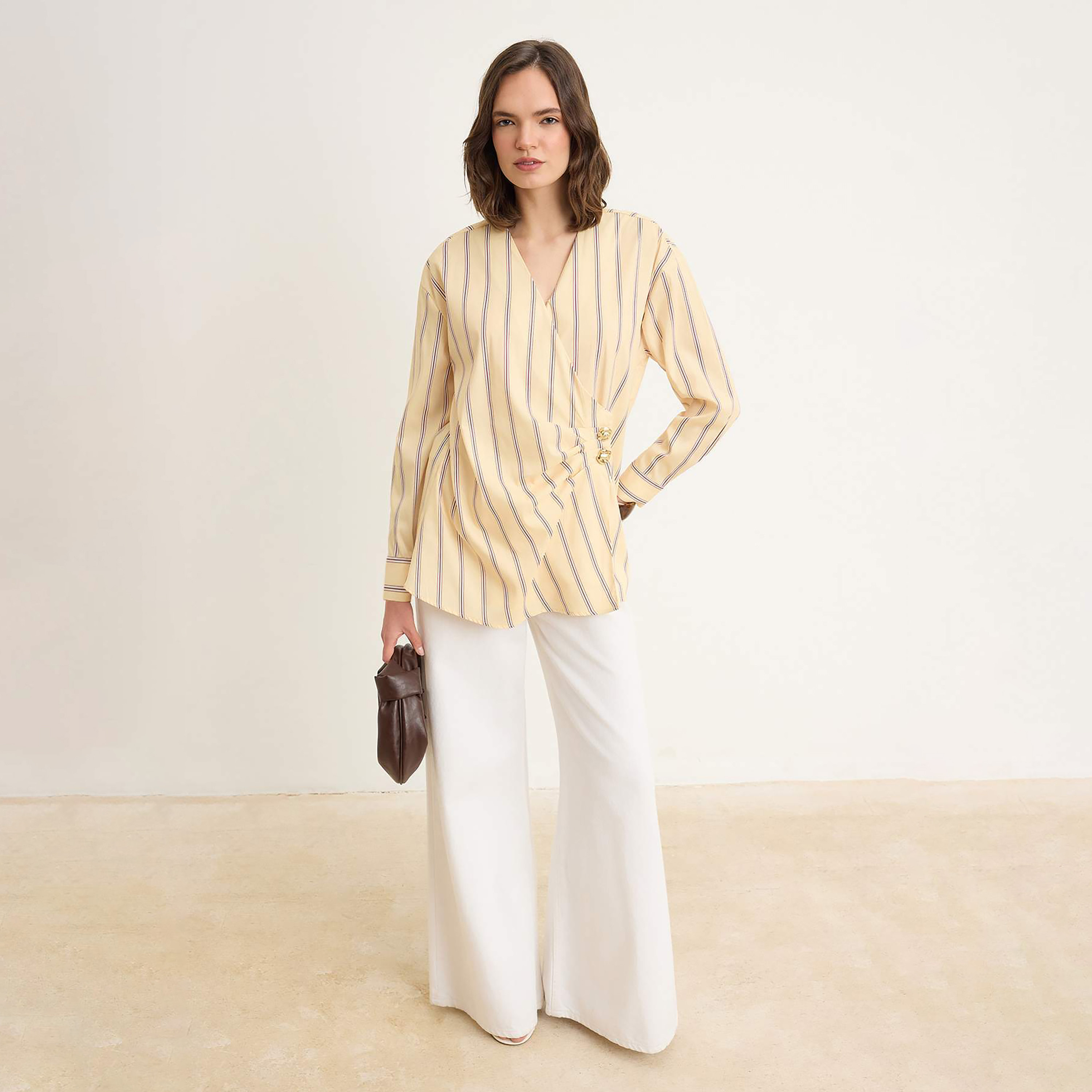 Trendyol Modest Striped Surplice Neck Dropped Sleeves Women's Wrap Top-women-clothing-shirtsandblouses-blouses-image-2