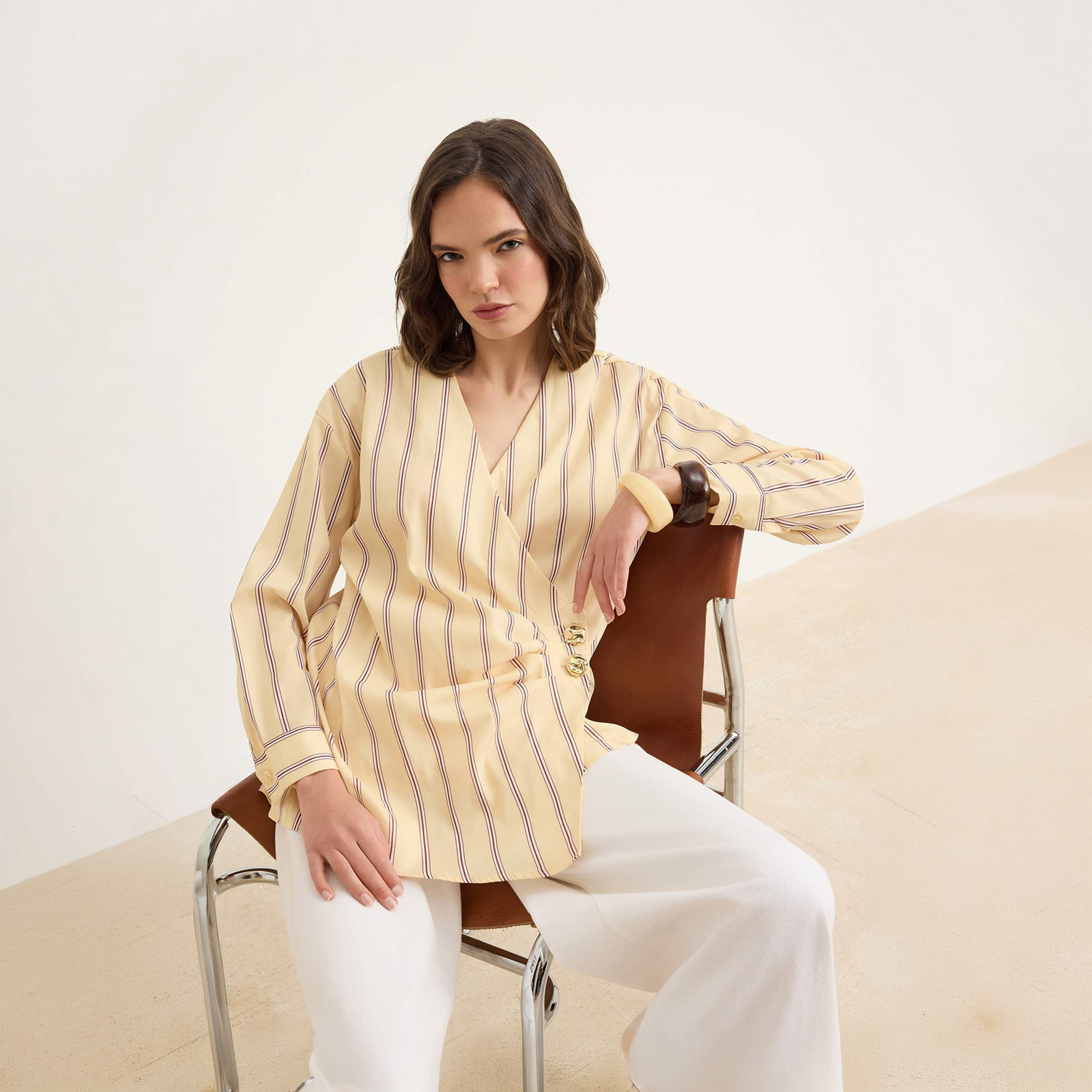 Trendyol Modest Striped Surplice Neck Dropped Sleeves Women's Wrap Top-women-clothing-shirtsandblouses-blouses-image-3