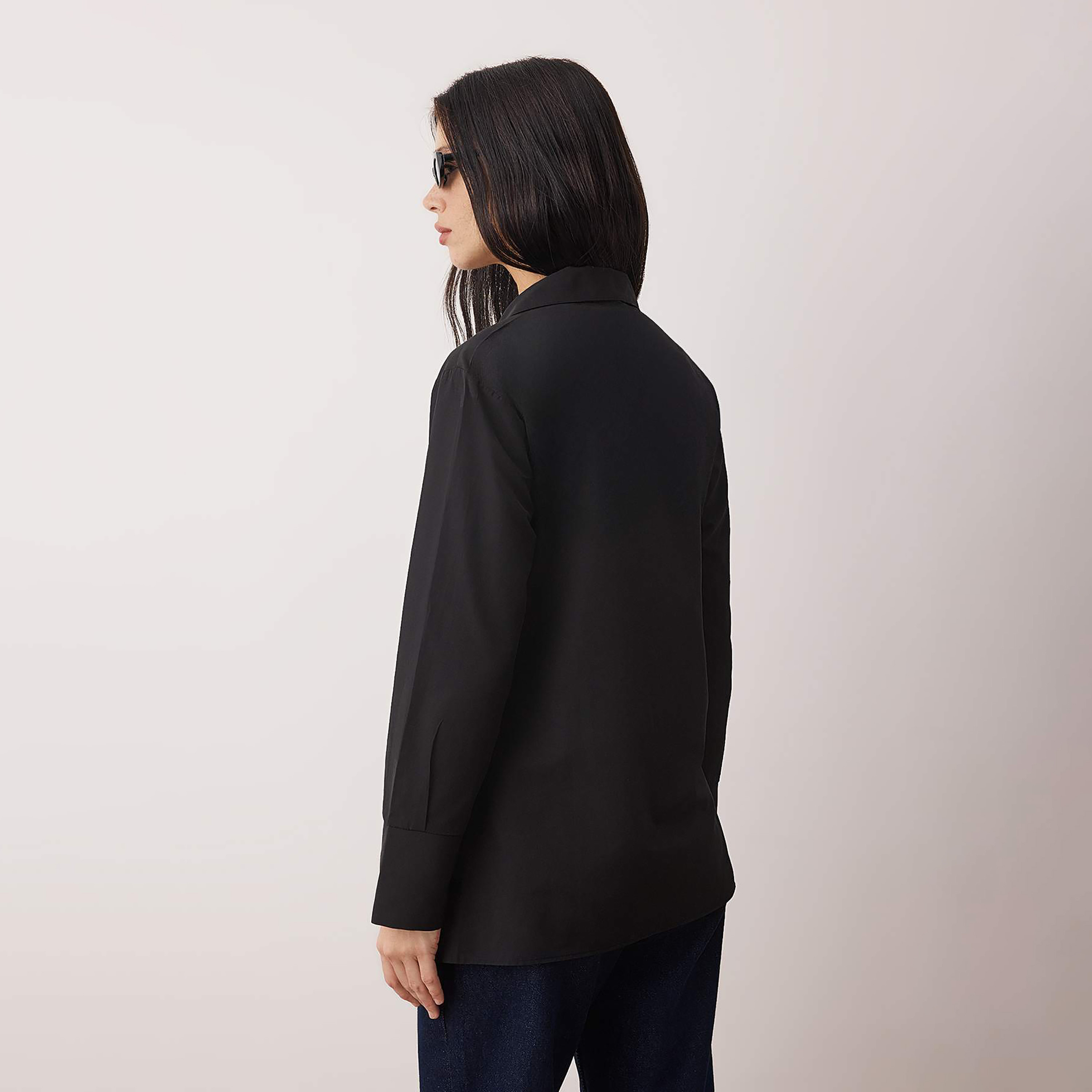 Trendyol Modest Black Cotton Collared Wrap Women's Top-women-clothing-shirtsandblouses-blouses-image-4