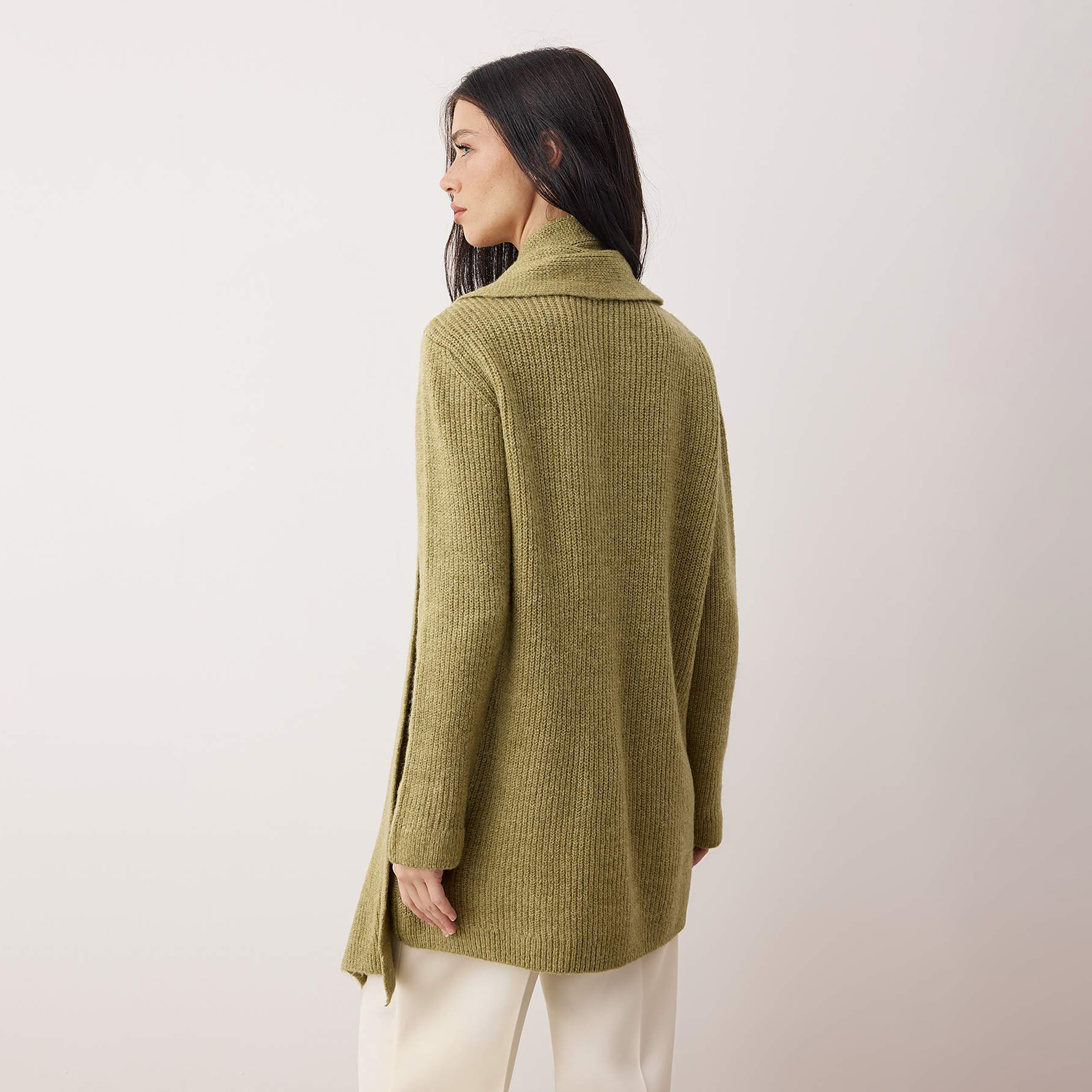 Trendyol Modest Green Ribbed High Neck Dropped Sleeves Women's Cardigan-women-winterwear-cardigansandjumpers-cardigans-image-3