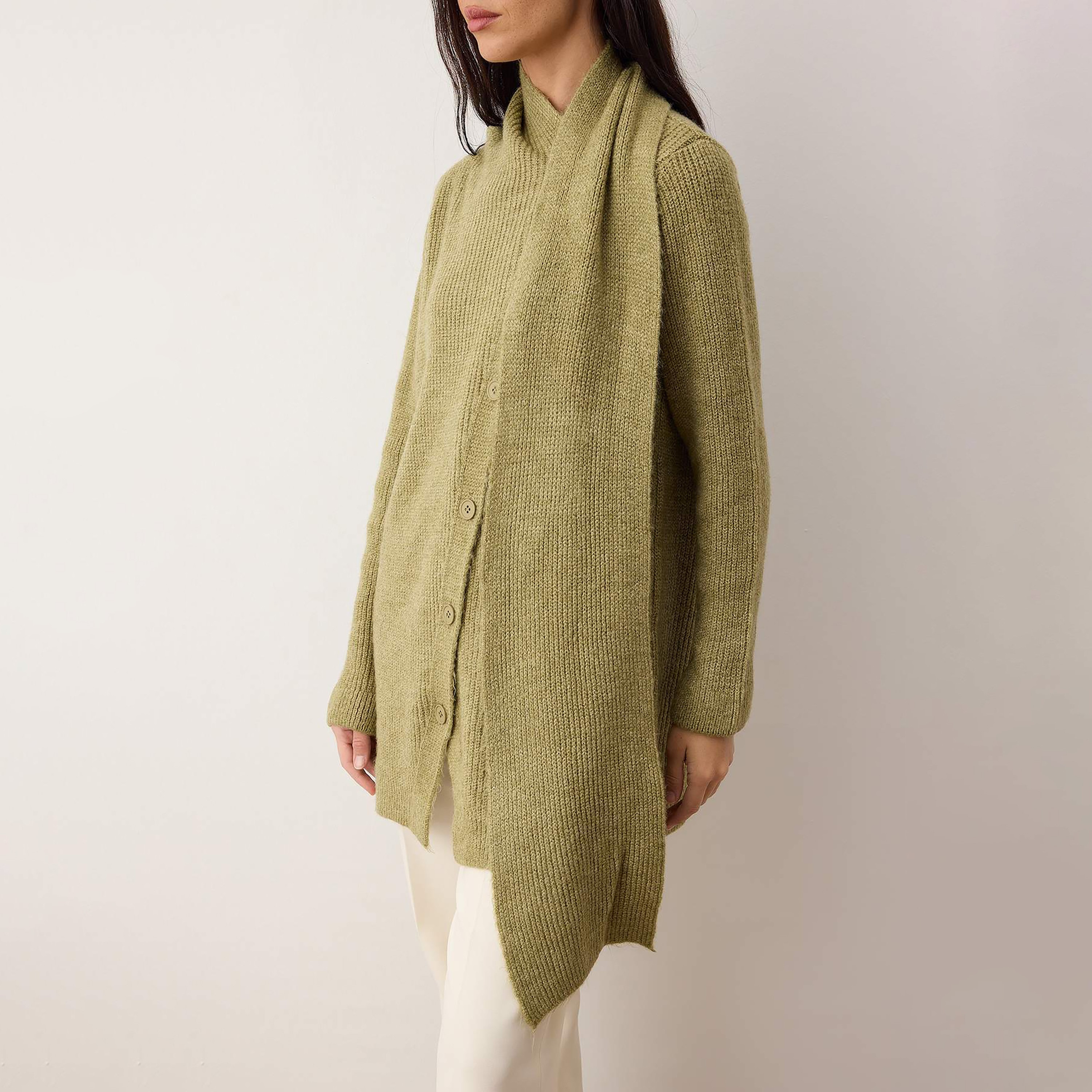Trendyol Modest Green Ribbed High Neck Dropped Sleeves Women's Cardigan-women-winterwear-cardigansandjumpers-cardigans-image-5