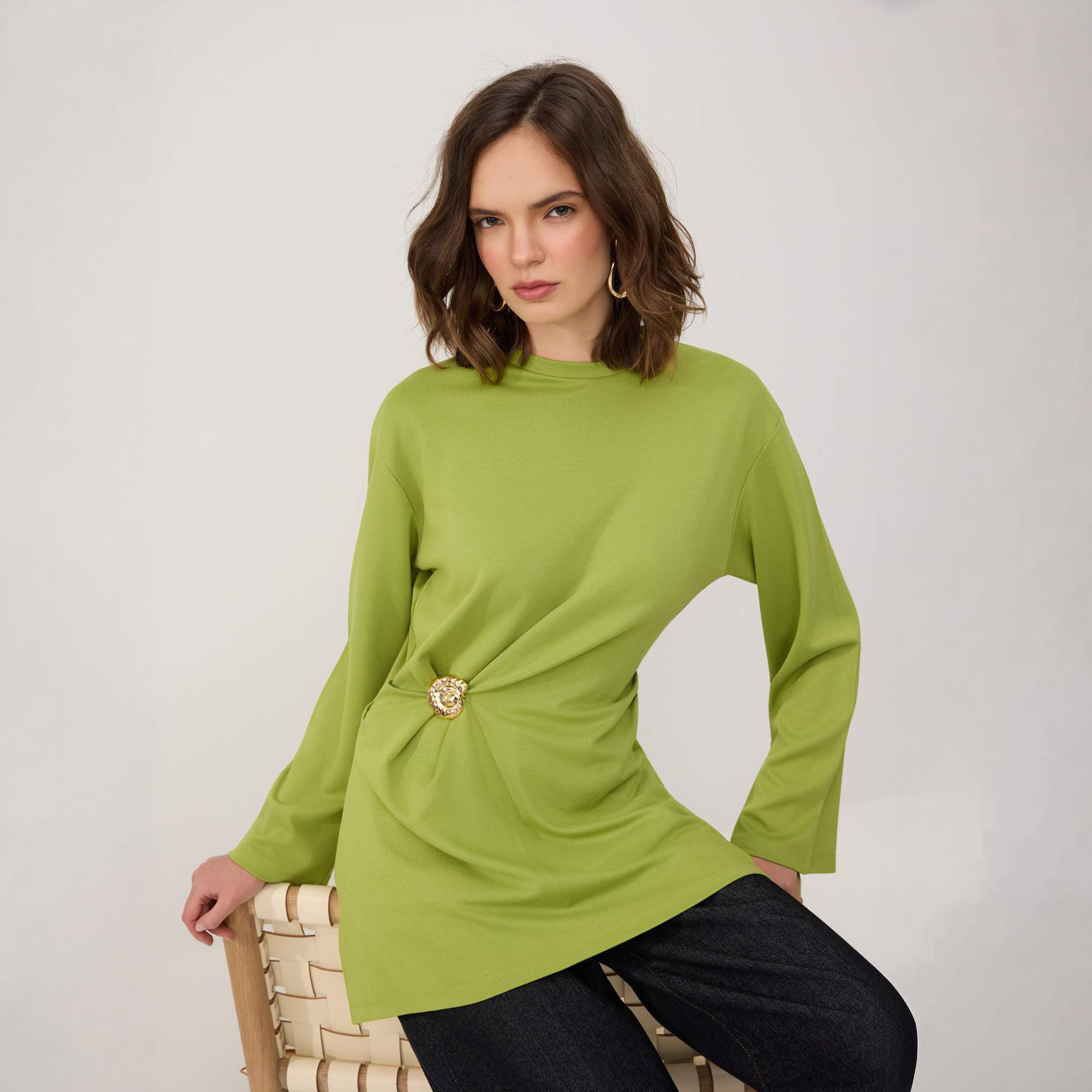 Trendyol Modest Green Dropped Sleeves Women's Tunic-women-clothing-shirtsandblouses-blouses-image-1