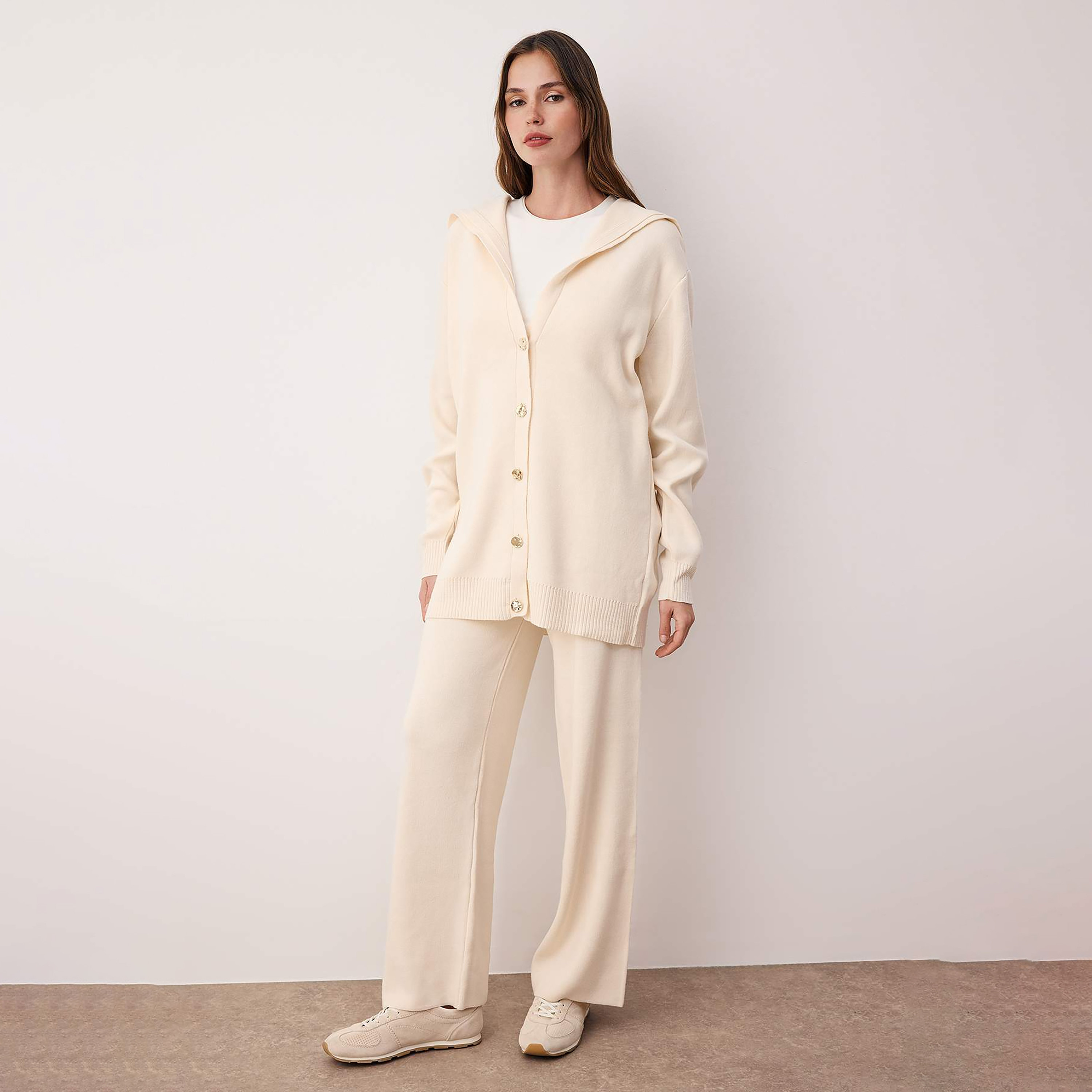 Trendyol Modest Stone Sailor Collar Dropped Sleeves Women's Cardigan & Pants Set-women-clothing-coordsets-image-1