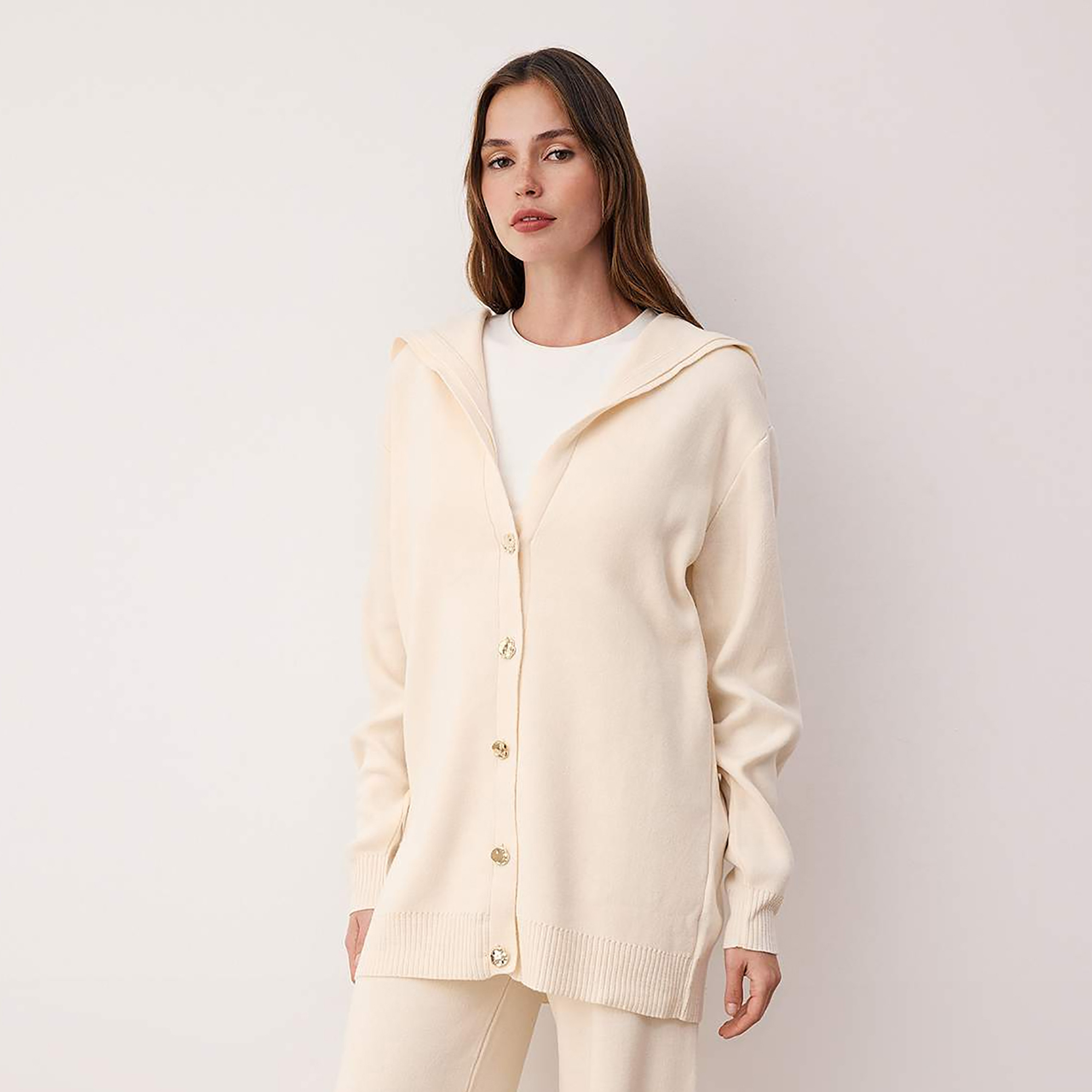 Trendyol Modest Stone Sailor Collar Dropped Sleeves Women's Cardigan & Pants Set-women-clothing-coordsets-image-2