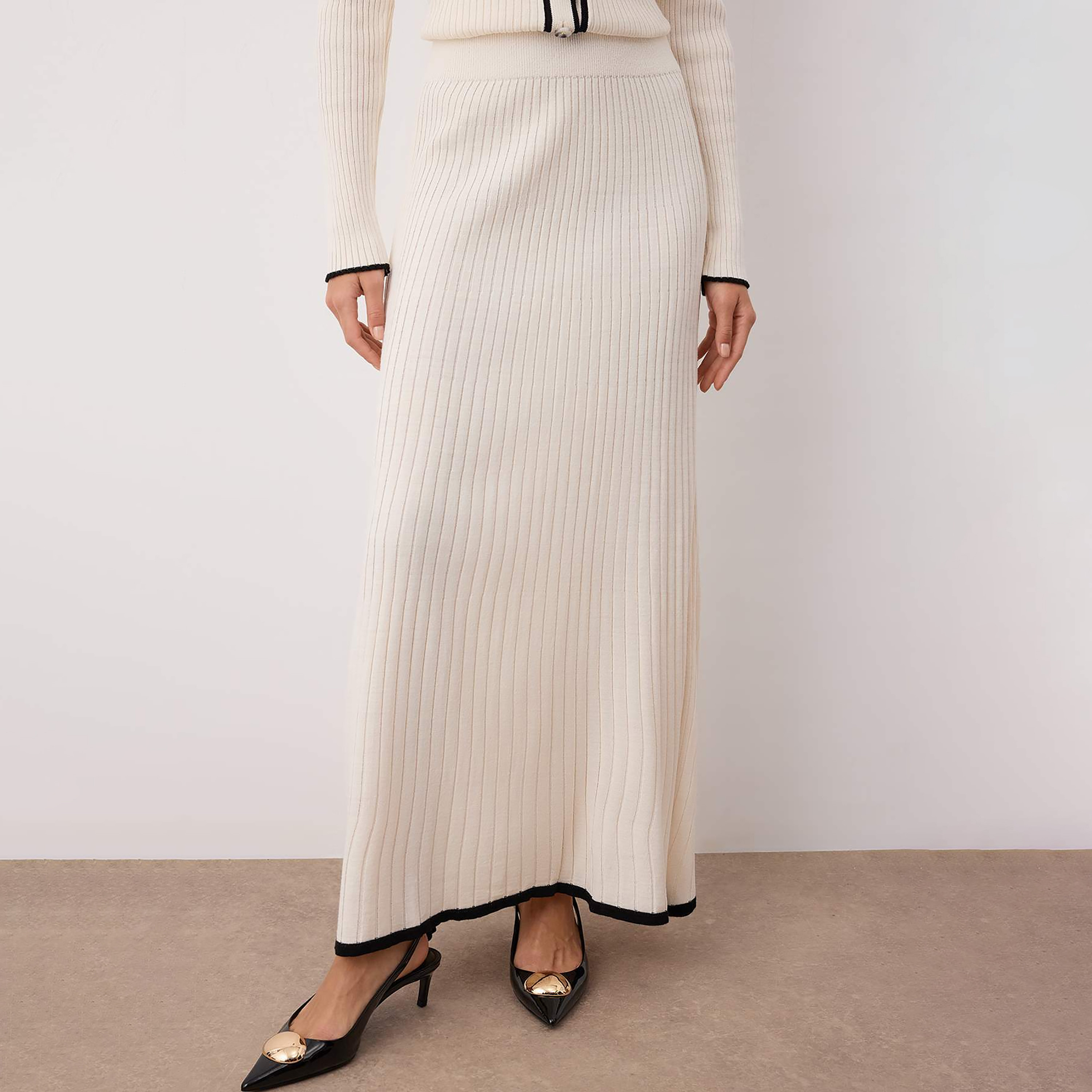 Trendyol Modest White Ribbed Knit Collared Women's Cardigan & Skirt Set-women-clothing-coordsets-image-3