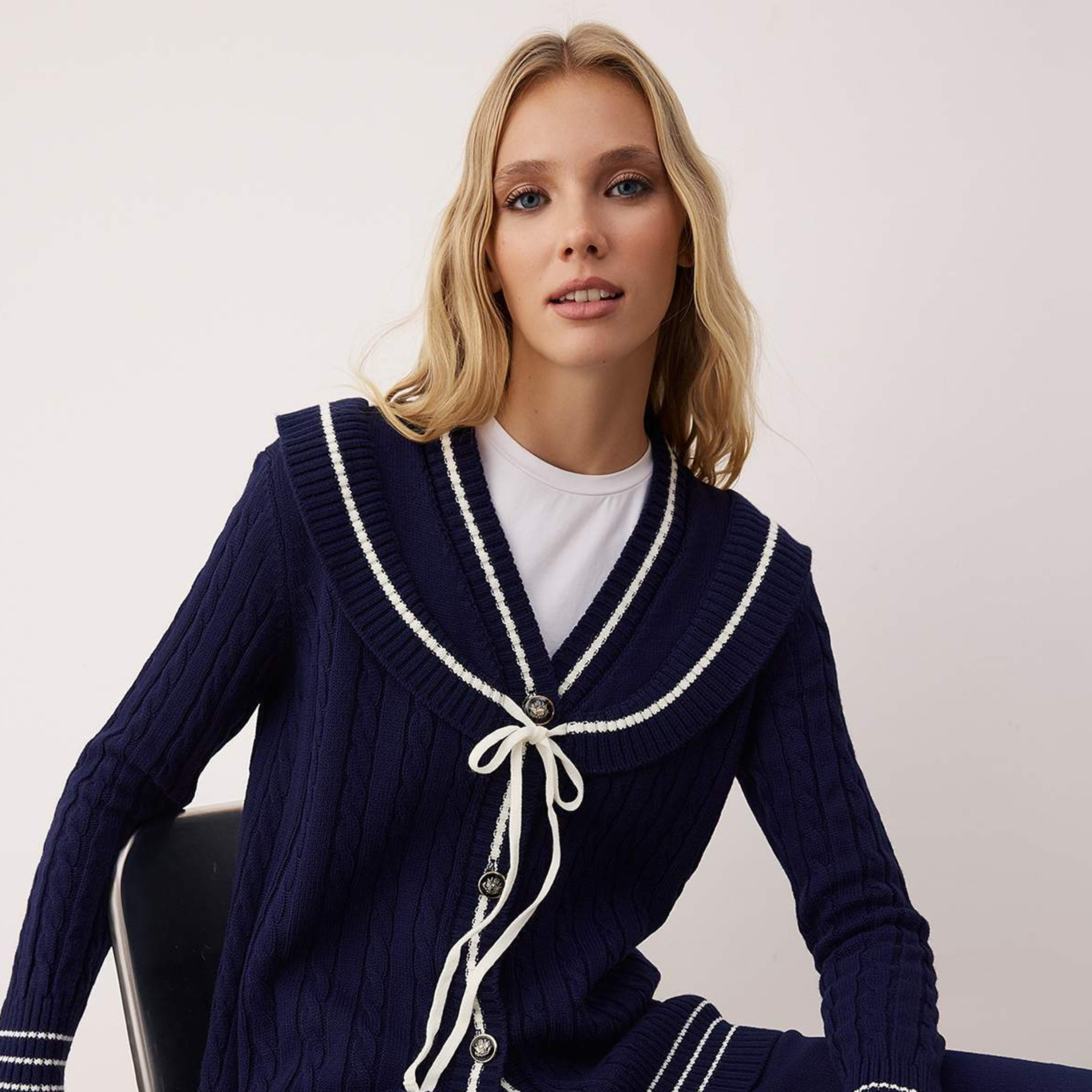 Trendyol Modest Navy Cable Knitted Women's Cardigan & Pants Set-women-clothing-coordsets-image-5