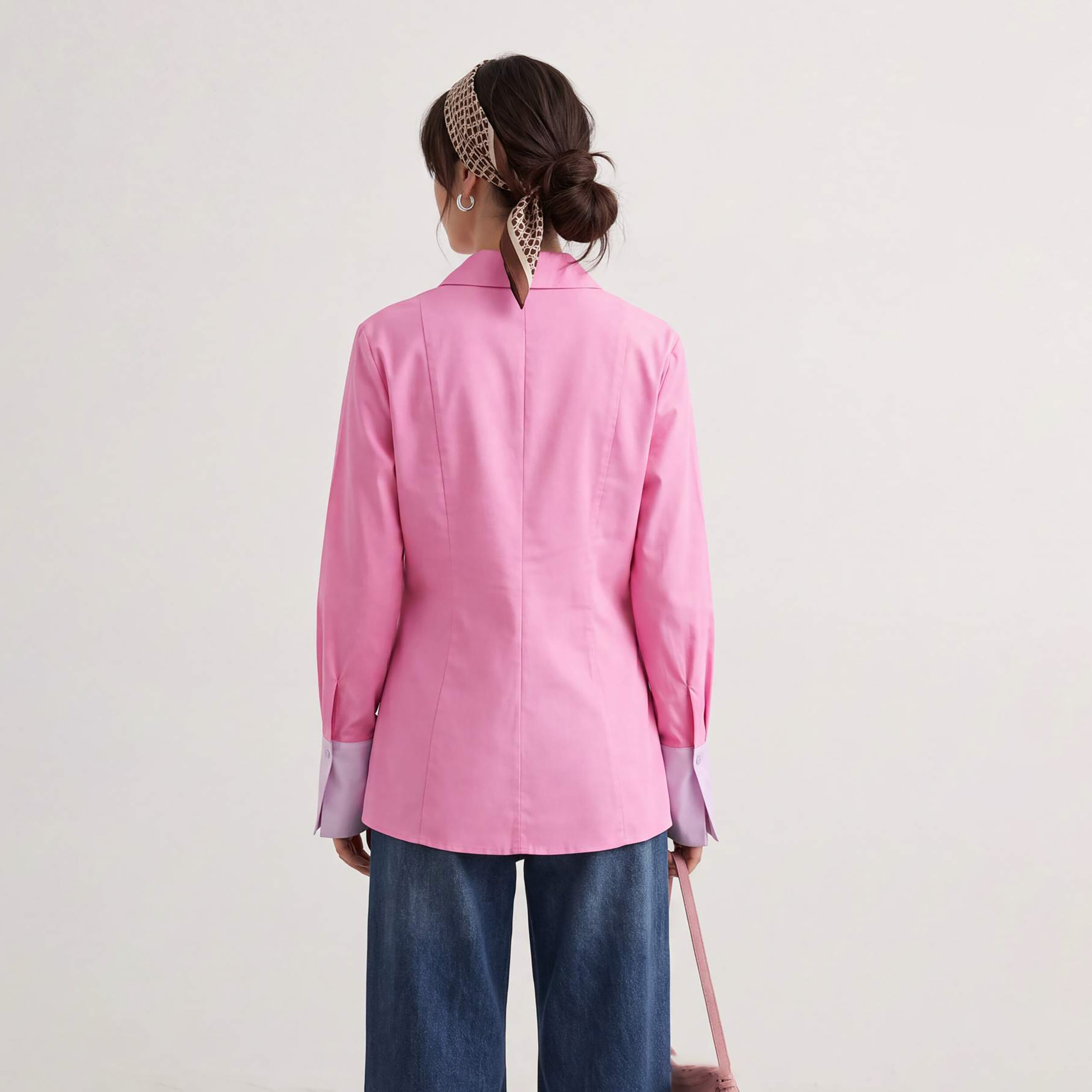 قميص حريمي محتشم وردي بياقة وأساور أكمام متباينة من ترينديول-women-clothing-shirtsandblouses-shirts-image-3