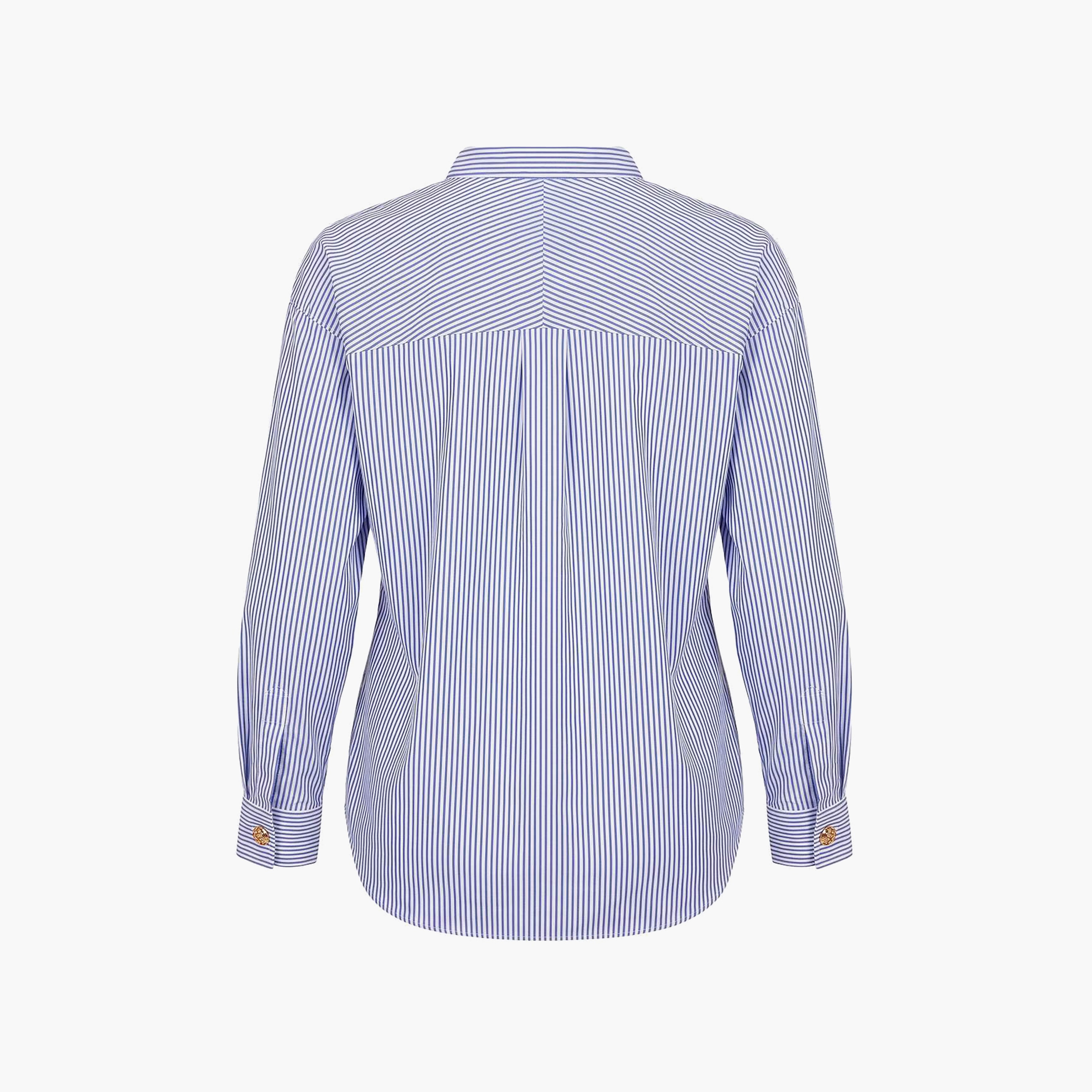 قميص حريمي أزرق مخطط بياقة ماندرين وأكمام مسدلة من ترينديول موديست-women-clothing-shirtsandblouses-shirts-image-5