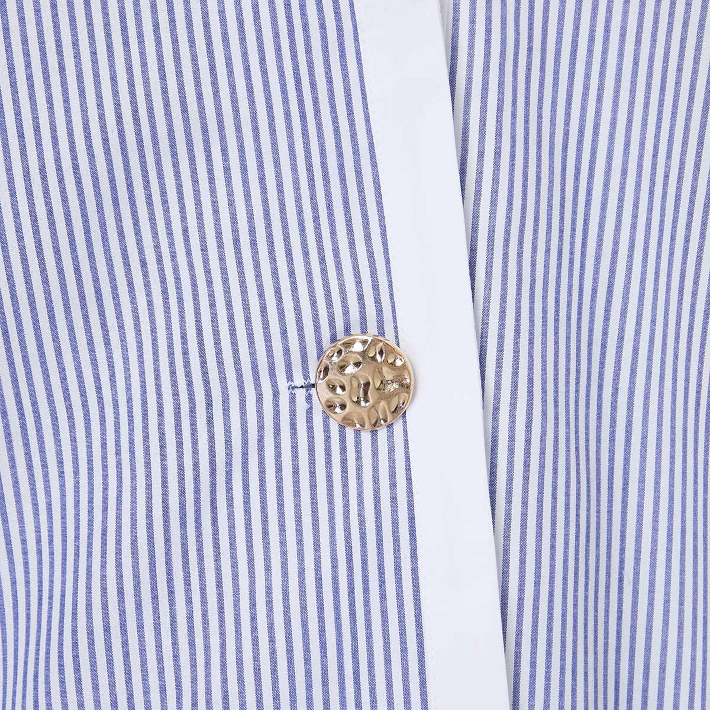 قميص حريمي أزرق مخطط بياقة ماندرين وأكمام مسدلة من ترينديول موديست-women-clothing-shirtsandblouses-shirts-image-6