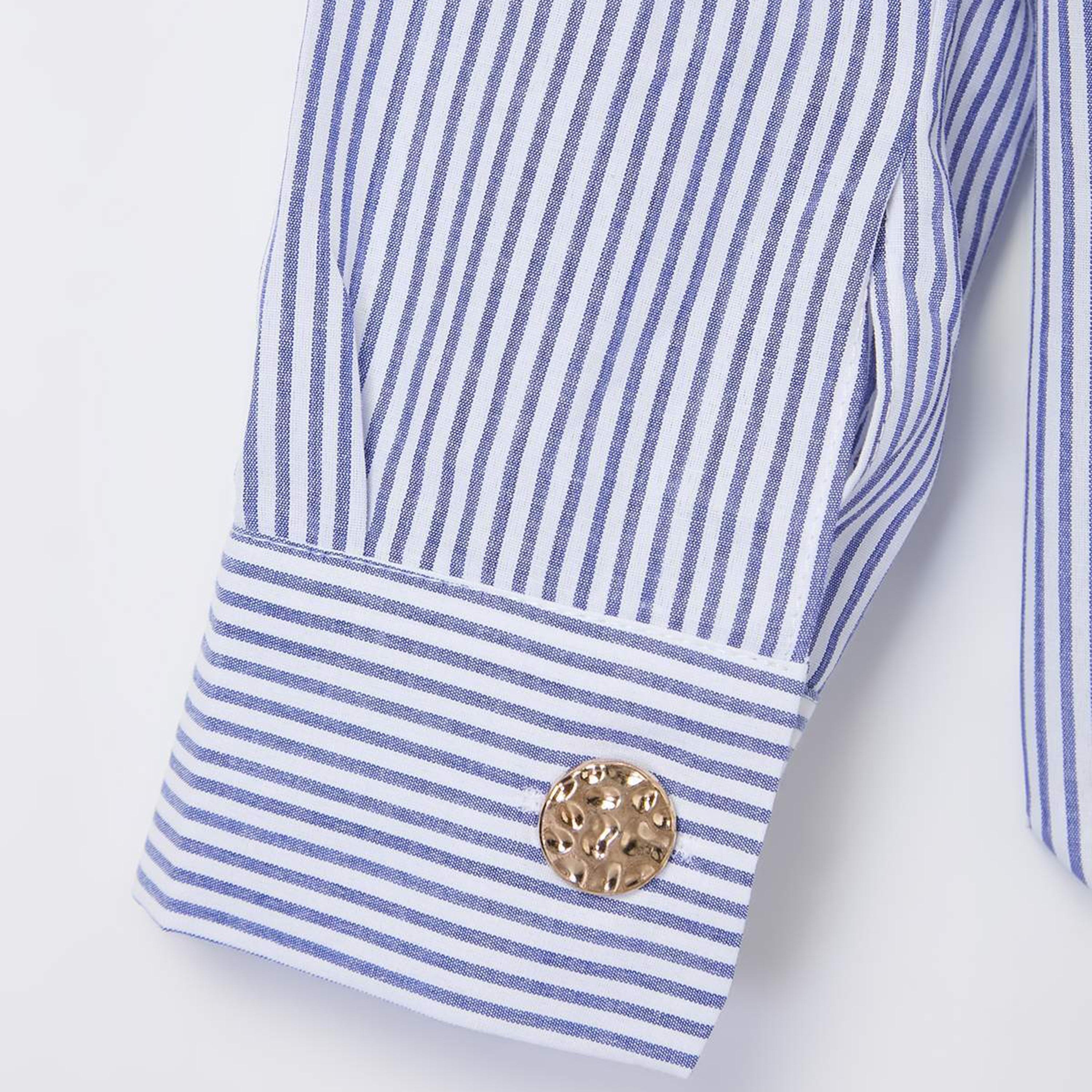 قميص حريمي أزرق مخطط بياقة ماندرين وأكمام مسدلة من ترينديول موديست-women-clothing-shirtsandblouses-shirts-image-7