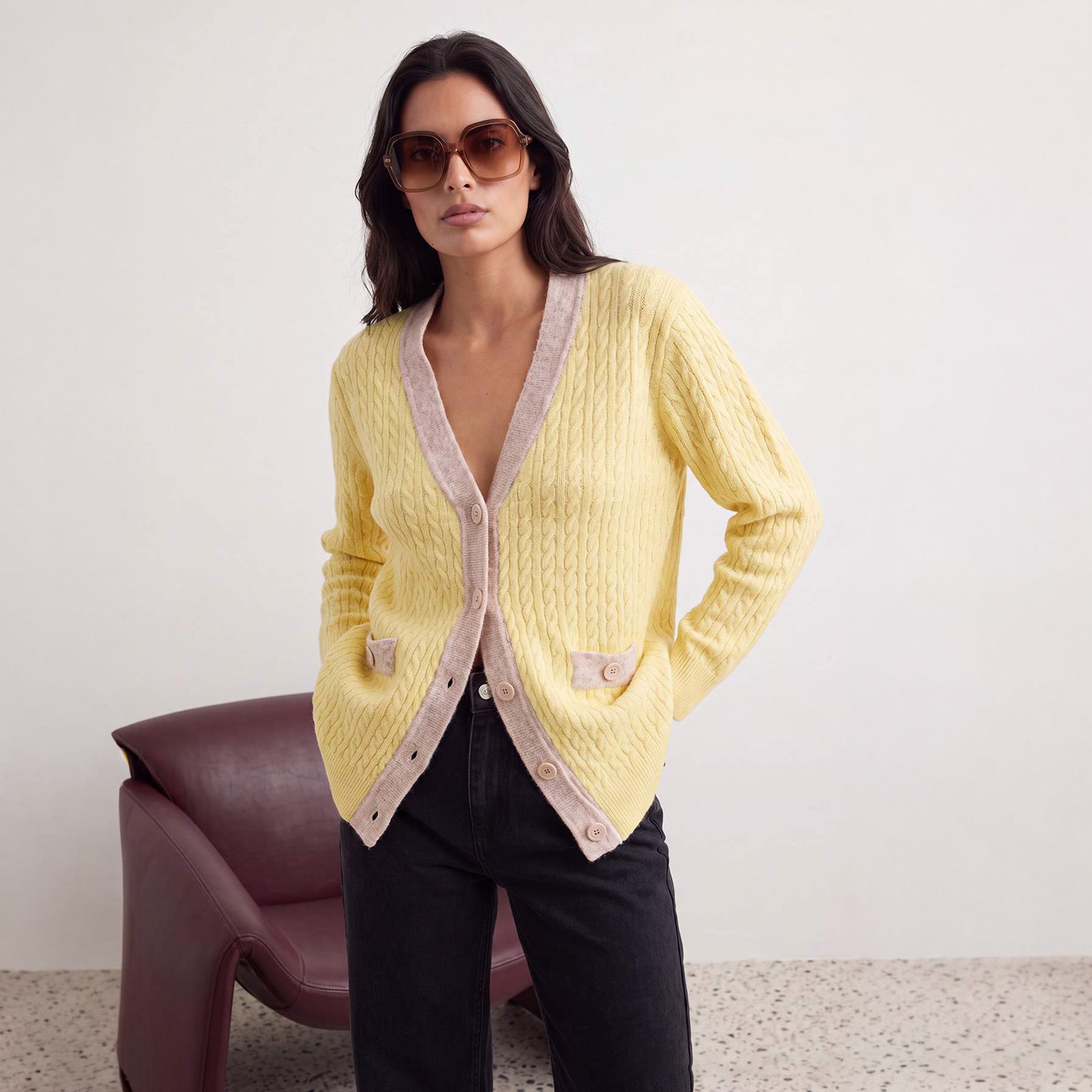 Trendyol Modest Yellow Cable Knitted Women's Cardigan-women-winterwear-cardigansandjumpers-cardigans-image-1