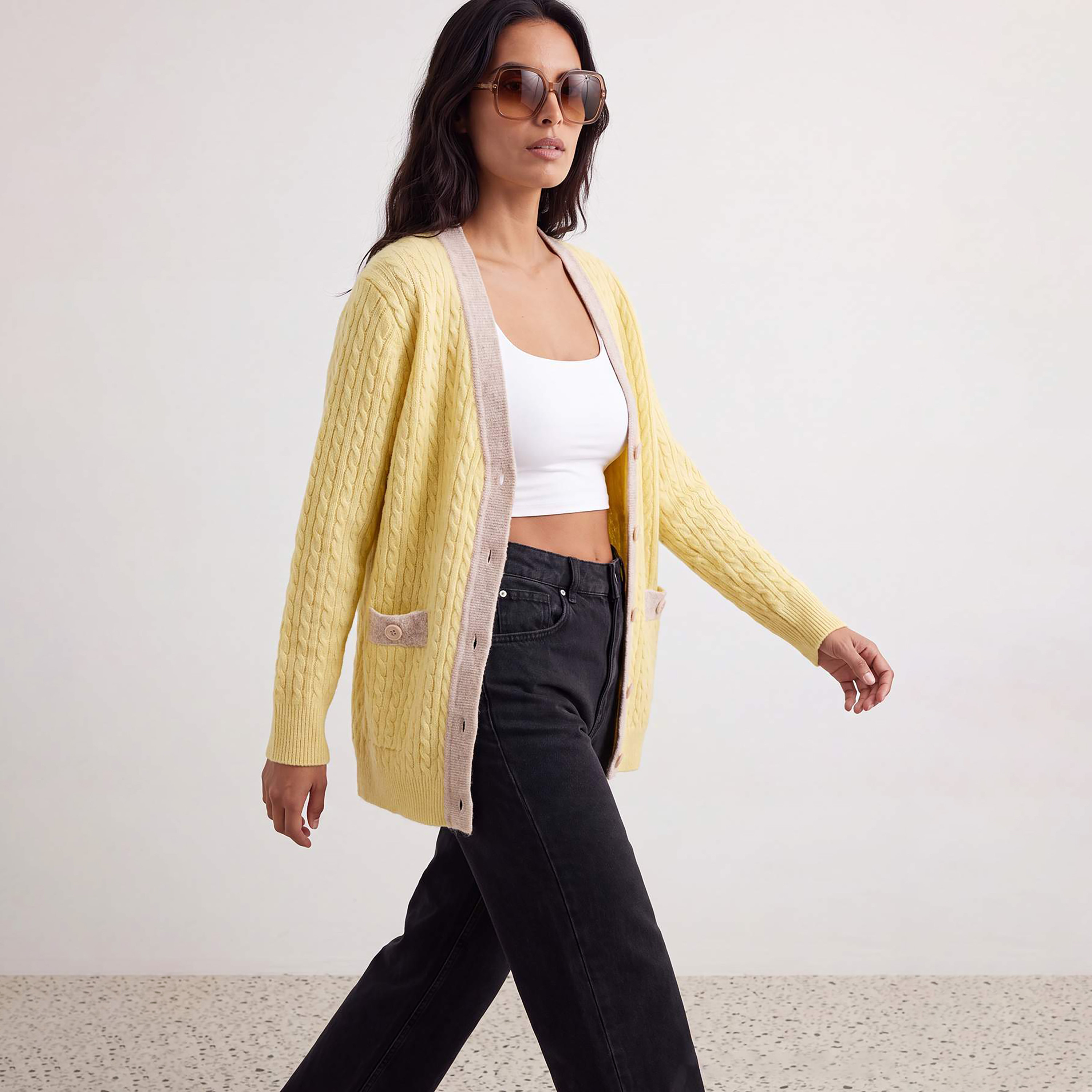 Trendyol Modest Yellow Cable Knitted Women's Cardigan-women-winterwear-cardigansandjumpers-cardigans-image-4