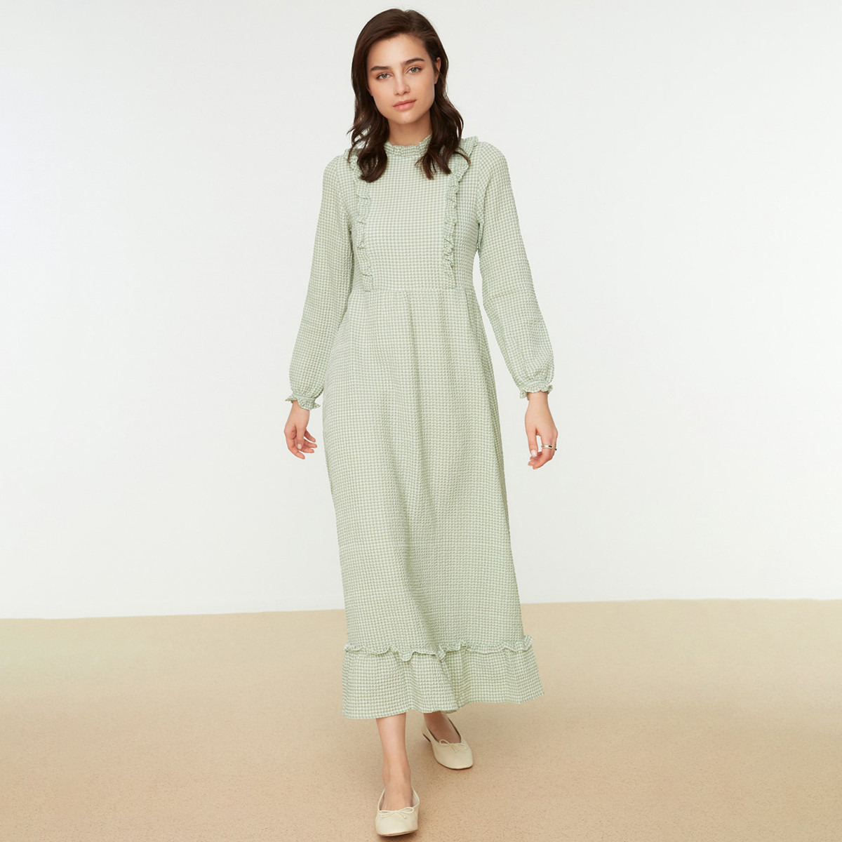 ترينديول أخضر طويل فستان-women-clothing-dresses-image-1