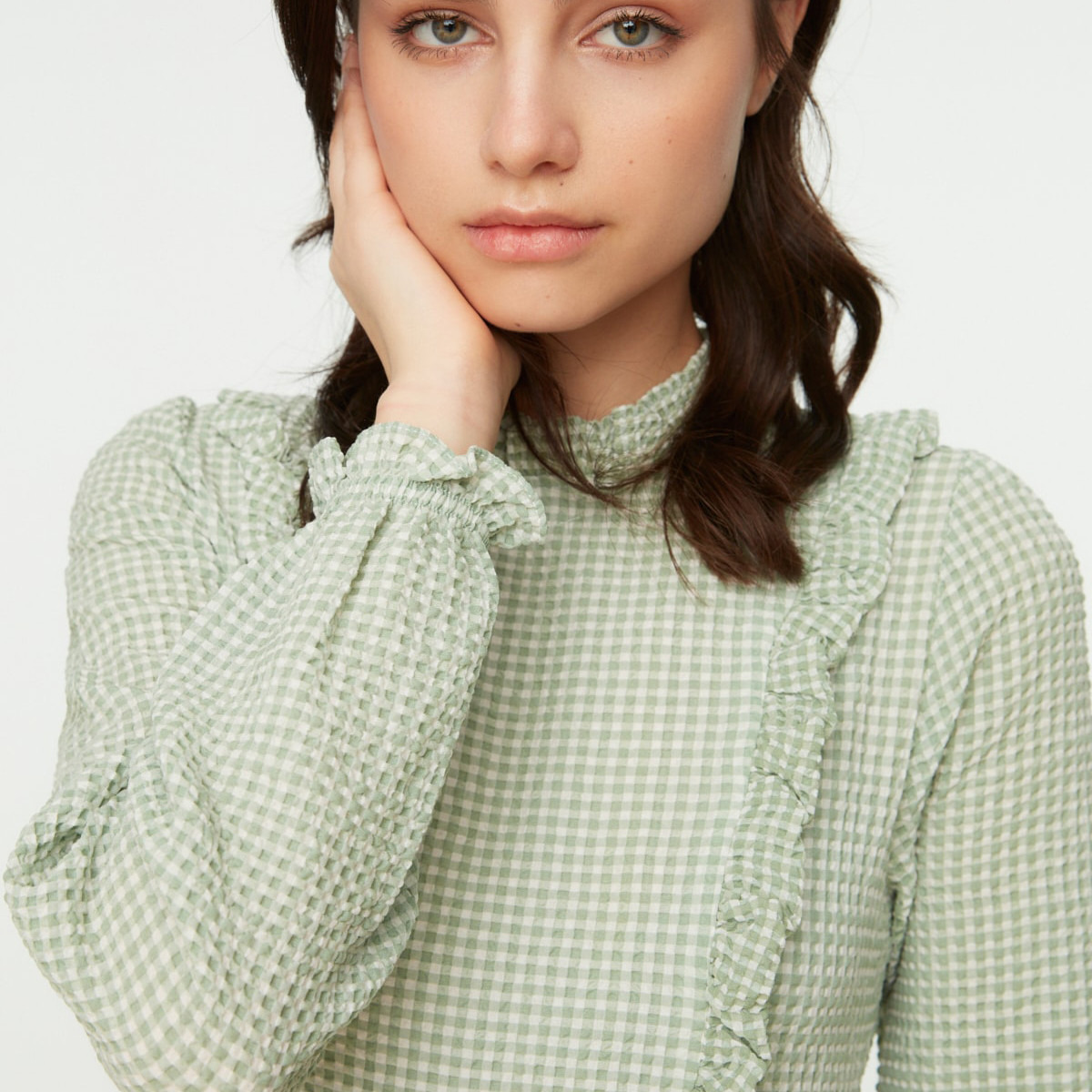 Trendyol Modest Women Checked Back Zippered Ruffled Neck Dress-women-clothing-dresses-image-3