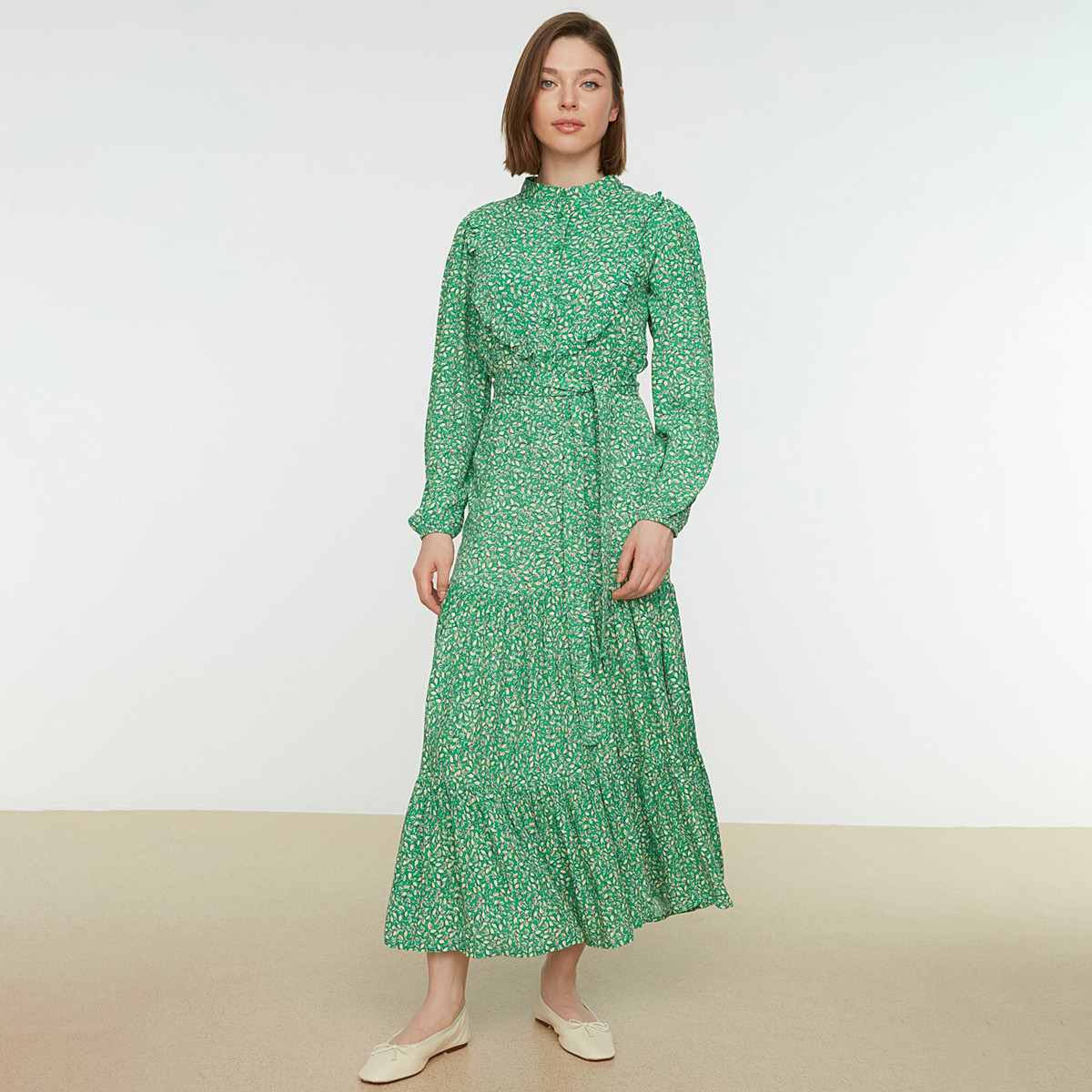 Trendyol Modest Women Printed High Neck Buttoned Dress-women-clothing-dresses-image-1
