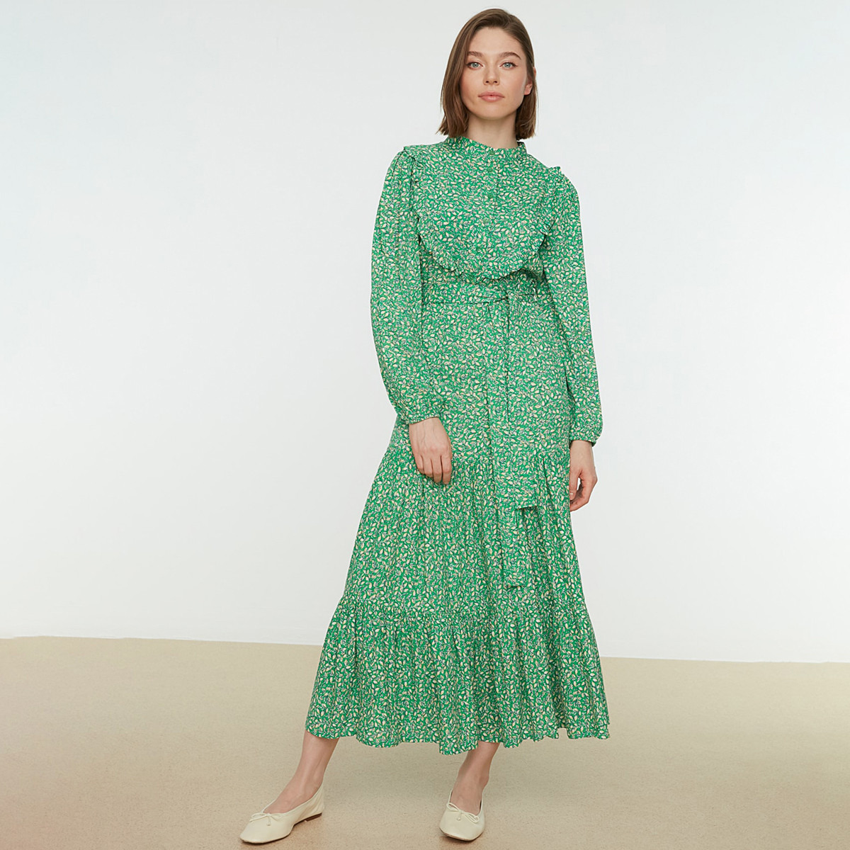 Trendyol Modest Women Printed High Neck Buttoned Dress-women-clothing-dresses-image-4