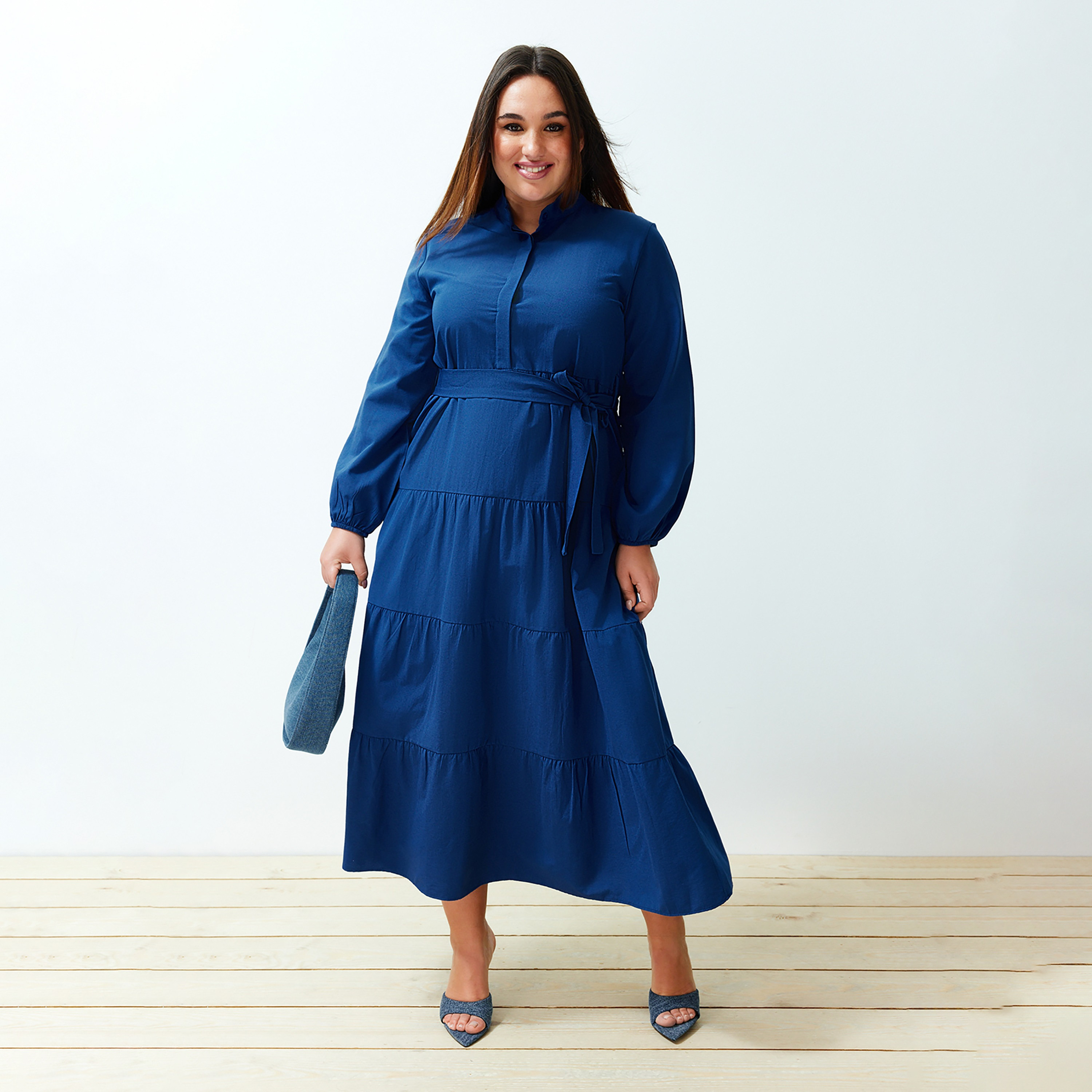 Trendyol Modest Band Collar Tiered Women's Maxi Dress-women-clothing-dresses-image-2