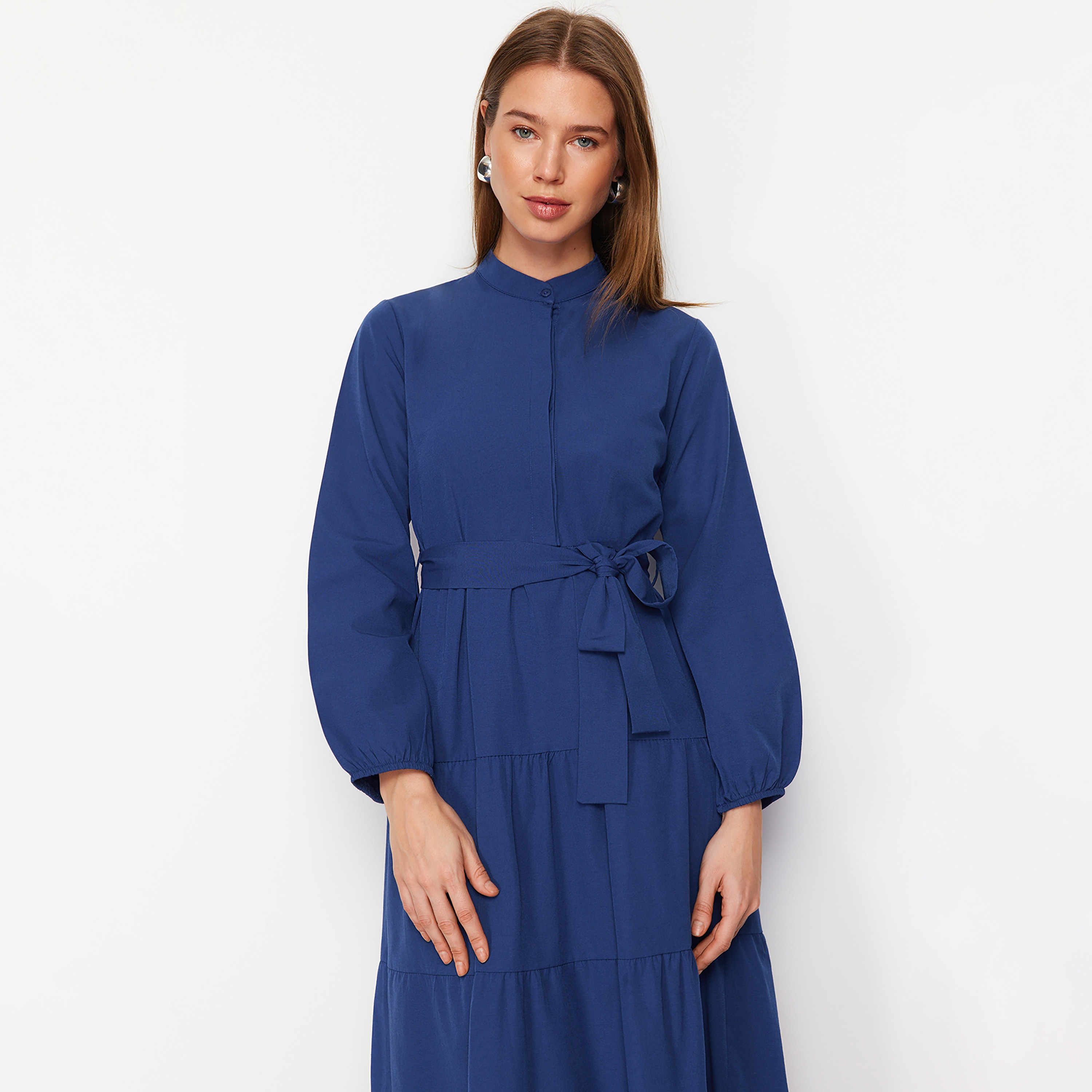Trendyol Modest Band Collar Tiered Women's Maxi Dress-women-clothing-dresses-image-7