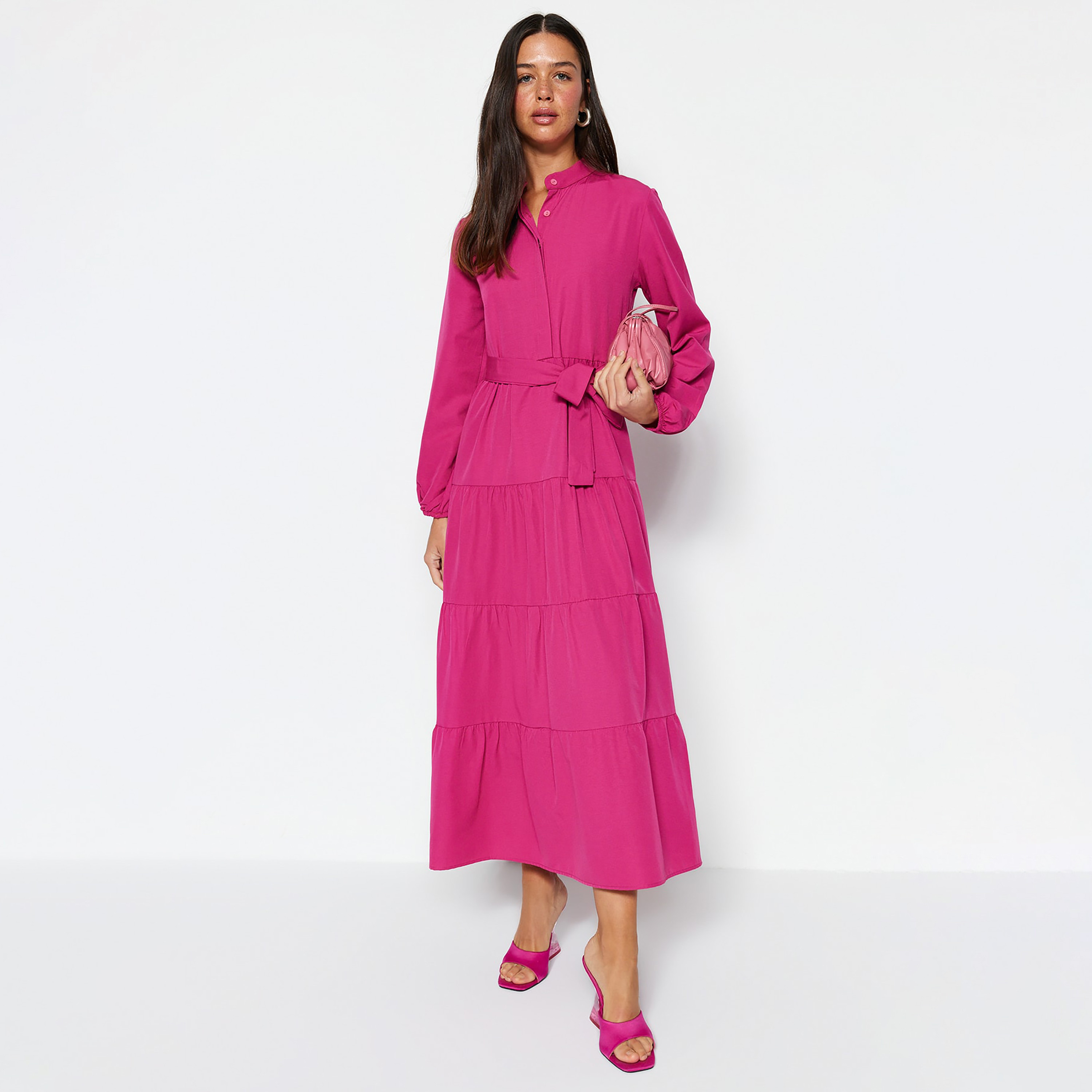 Trendyol Modest Band Collar Tiered Women's Maxi Dress-women-clothing-dresses-image-1