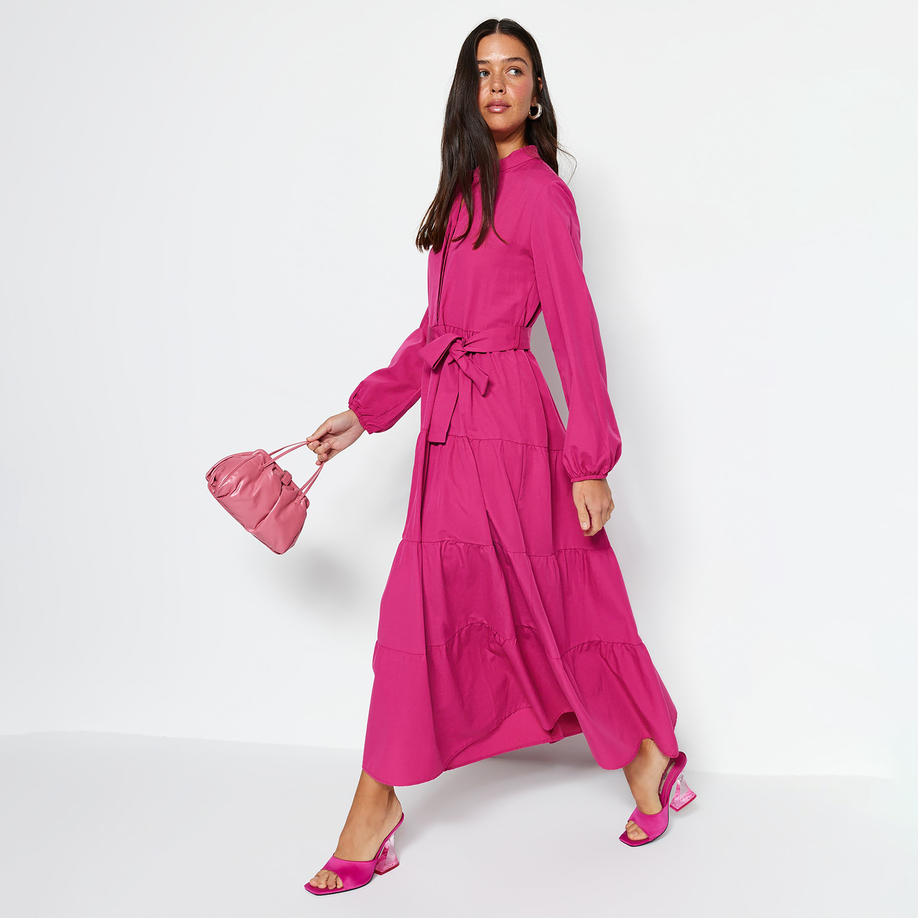 Trendyol Modest Band Collar Tiered Women's Maxi Dress-women-clothing-dresses-image-2