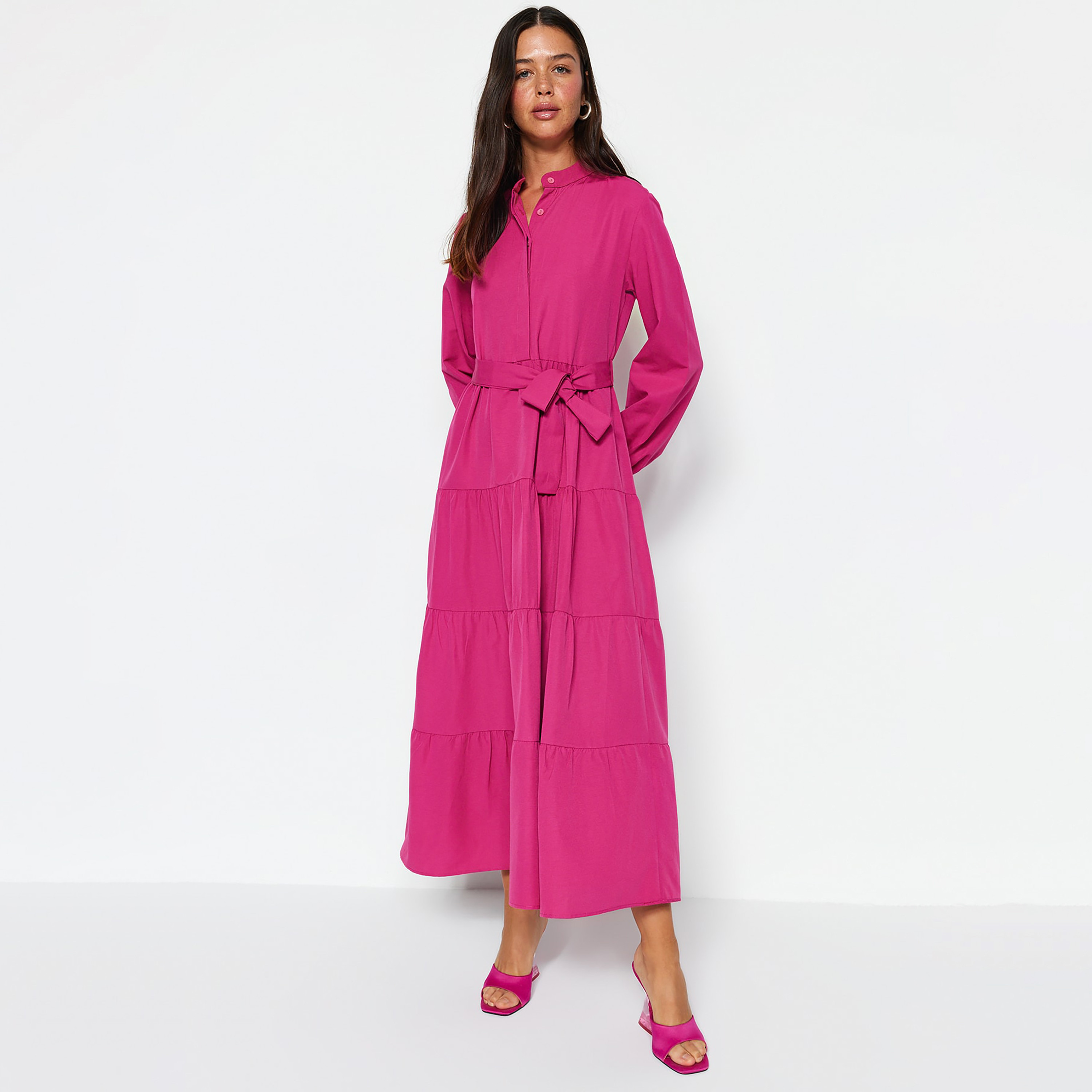 Trendyol Modest Band Collar Tiered Women's Maxi Dress-women-clothing-dresses-image-4