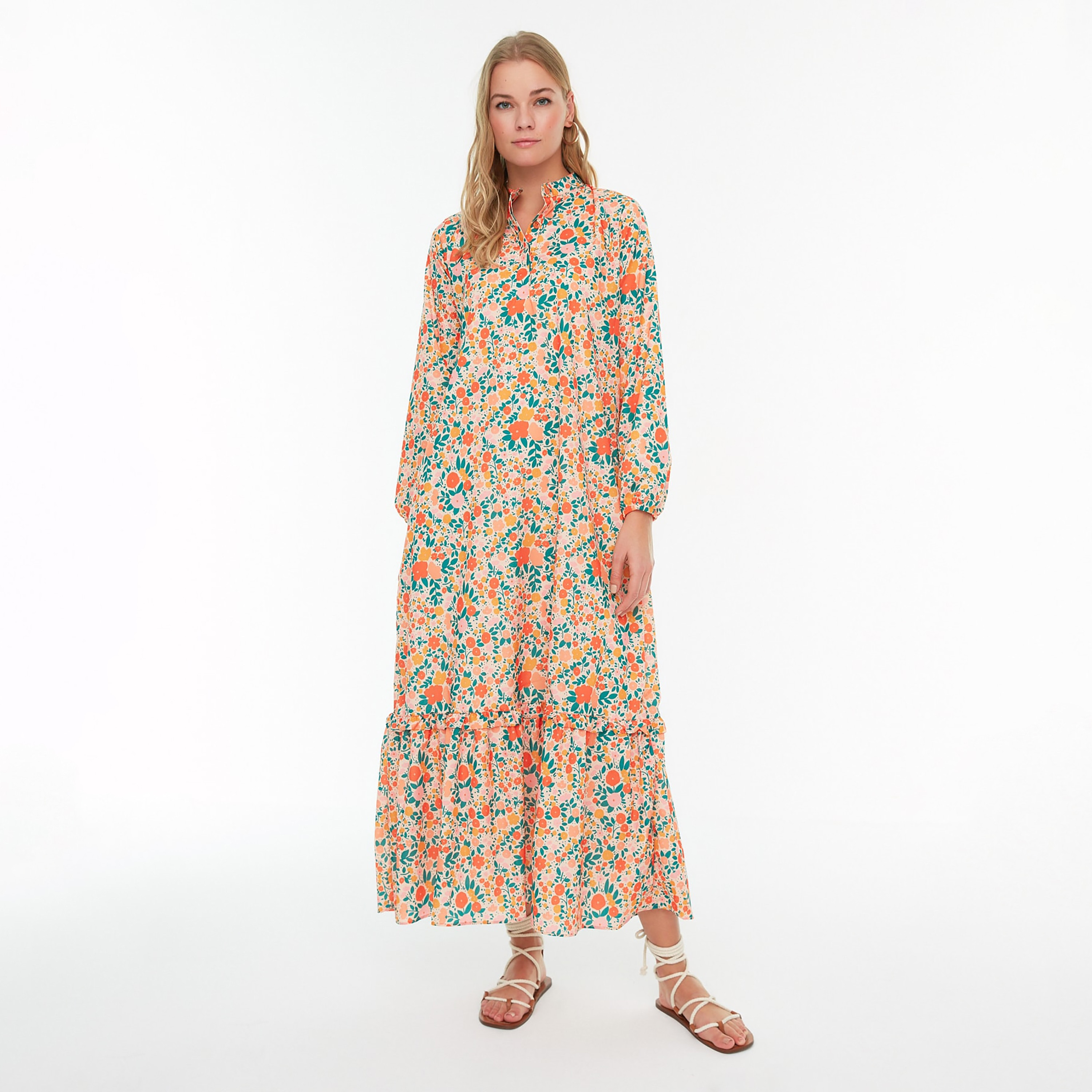 Trendyol Modest Floral Print Ruffled Neck Tiered Women's Maxi Dress-women-clothing-dresses-image-1