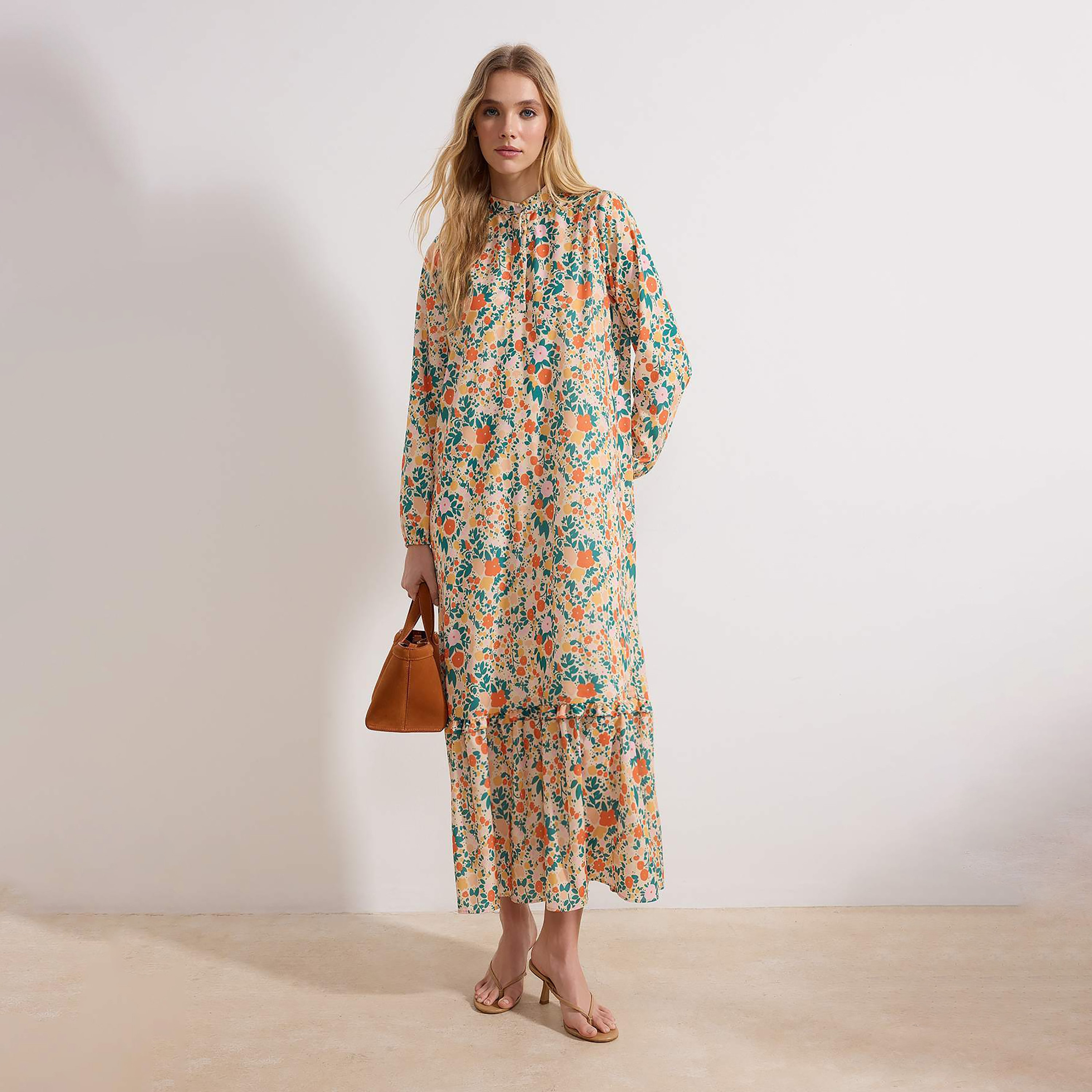Trendyol Modest Floral Print Ruffled Neck Tiered Women's Maxi Dress-women-clothing-dresses-image-2
