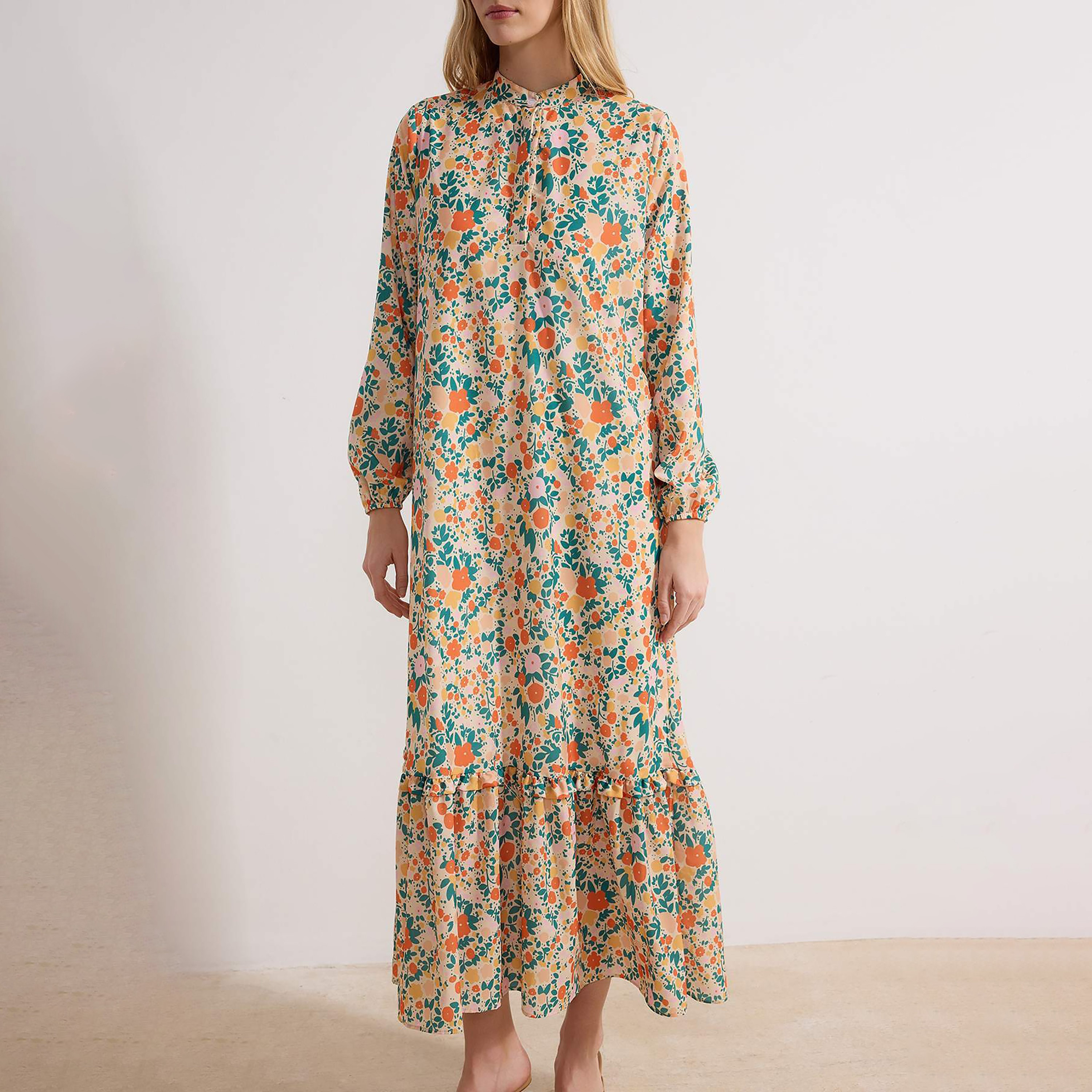 Trendyol Modest Floral Print Ruffled Neck Tiered Women's Maxi Dress-women-clothing-dresses-image-9