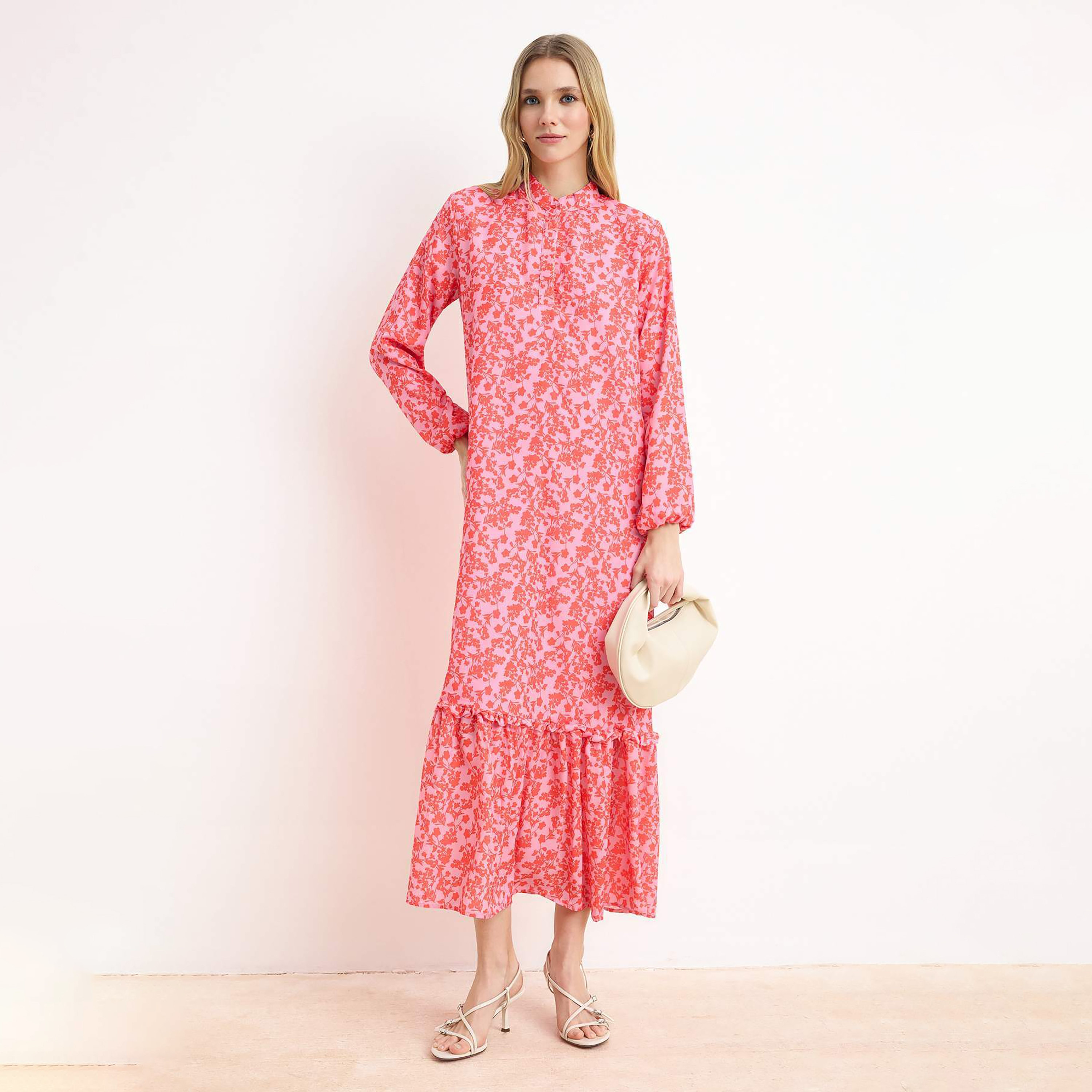 Trendyol Modest Floral Print Ruffled Neck Tiered Women's Maxi Dress-women-clothing-dresses-image-4