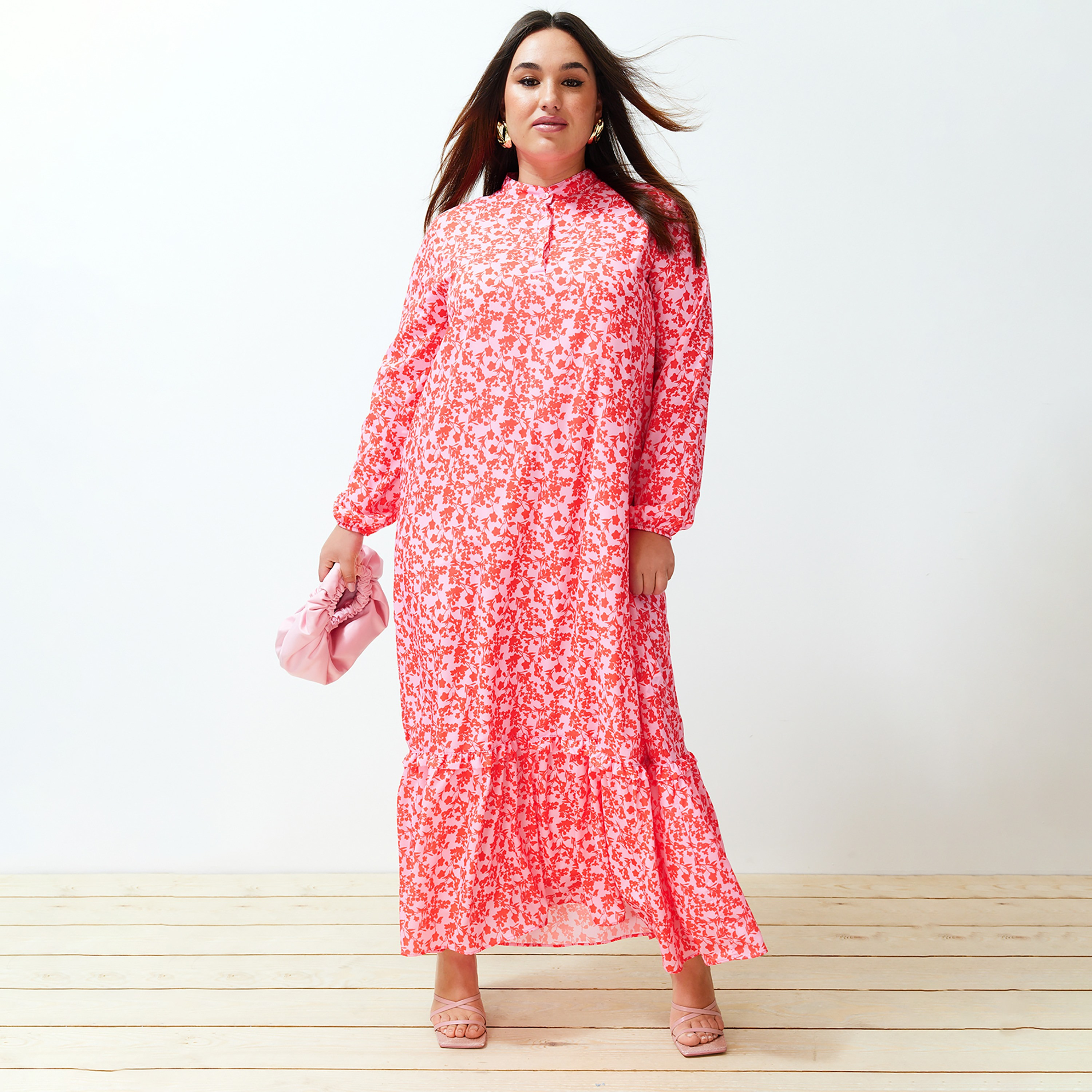 Trendyol Modest Floral Print Ruffled Neck Tiered Women's Maxi Dress-women-clothing-dresses-image-5