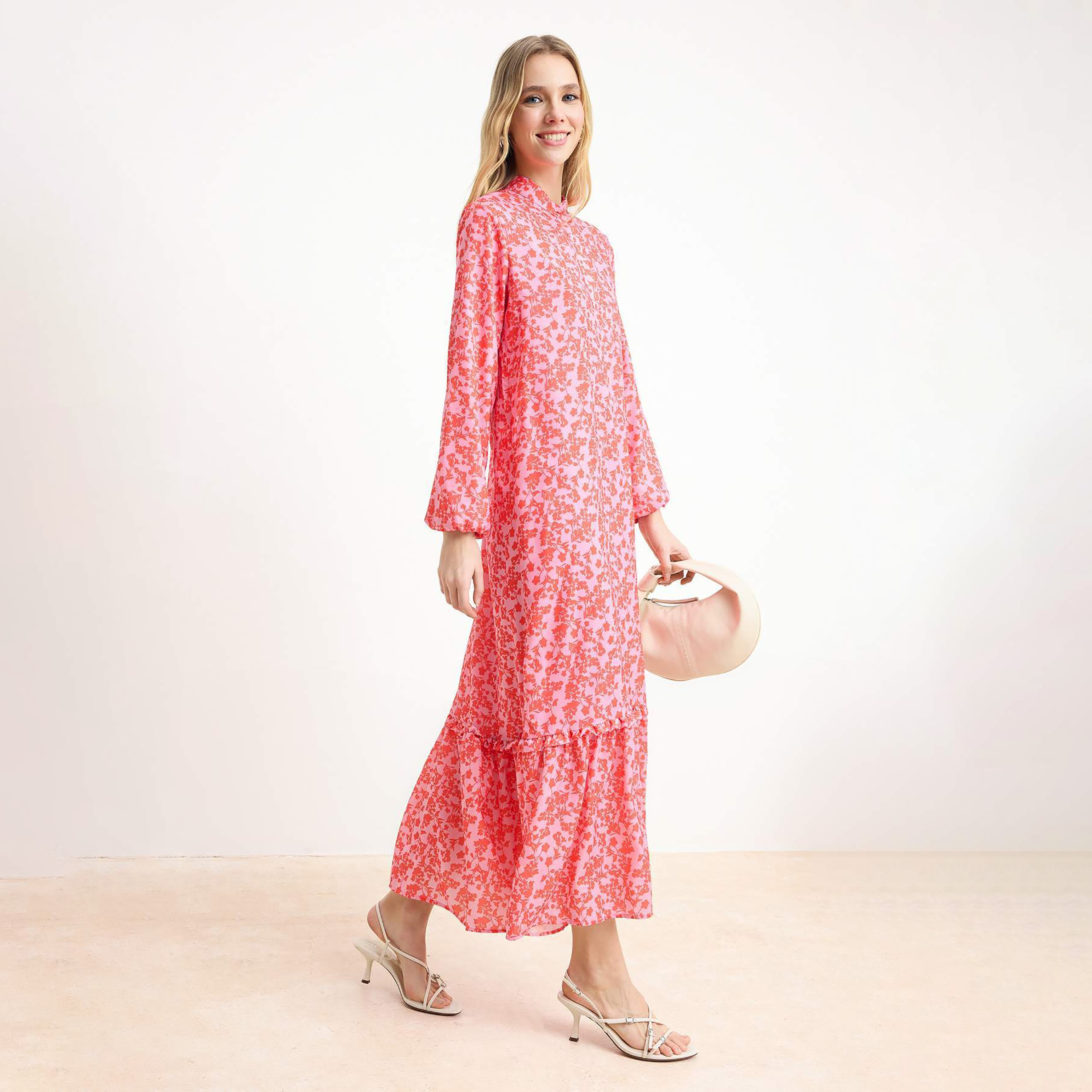 Trendyol Modest Floral Print Ruffled Neck Tiered Women's Maxi Dress-women-clothing-dresses-image-6