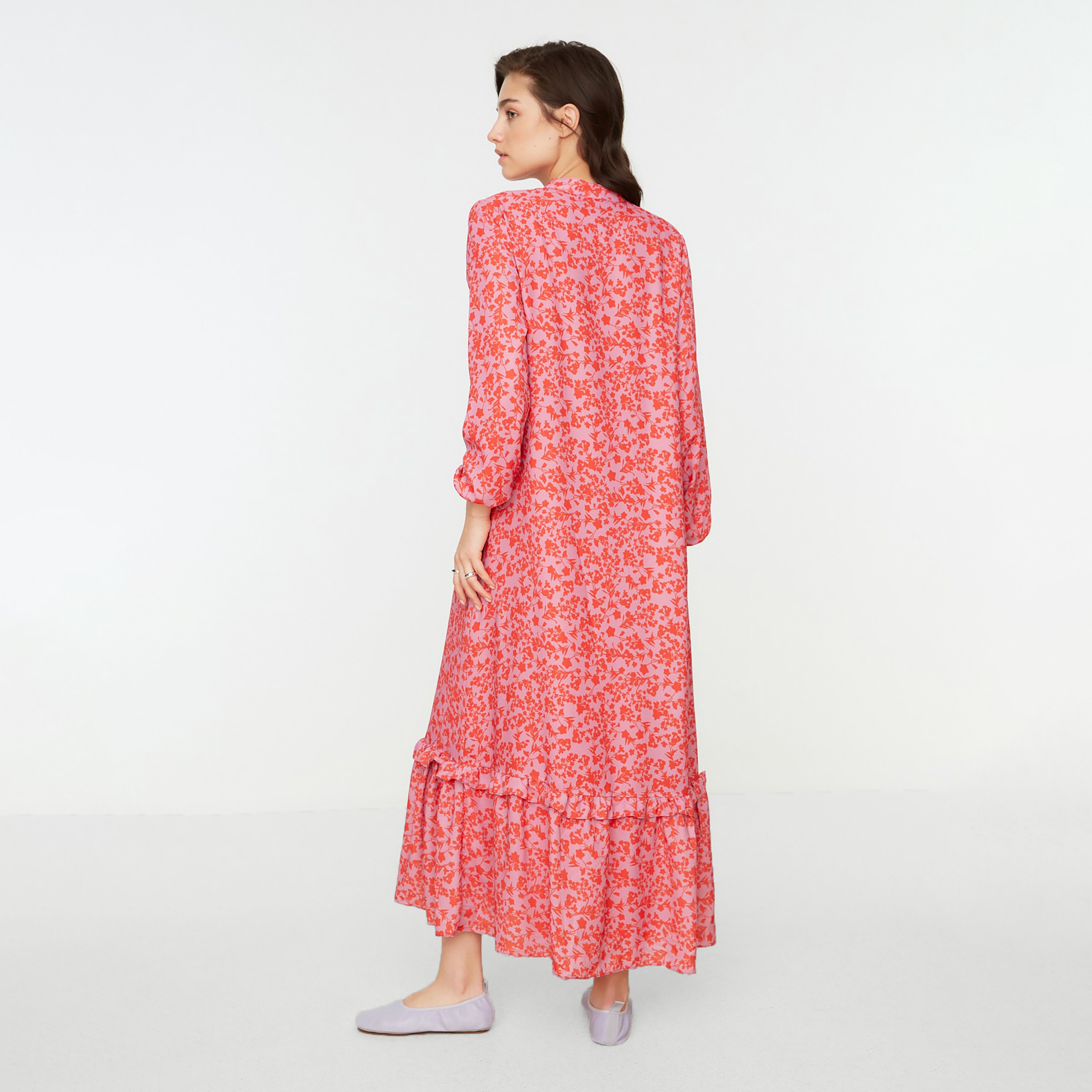 Trendyol Modest Floral Print Ruffled Neck Tiered Women's Maxi Dress-women-clothing-dresses-image-7