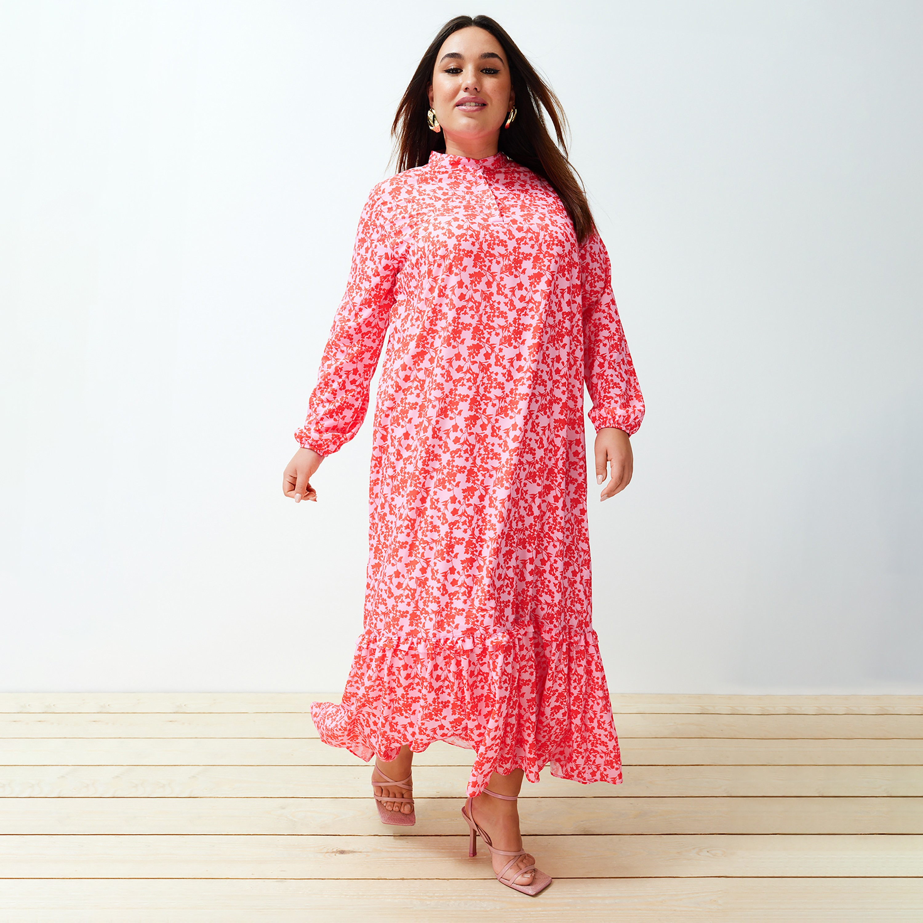 Trendyol Modest Floral Print Ruffled Neck Tiered Women's Maxi Dress-women-clothing-dresses-image-9