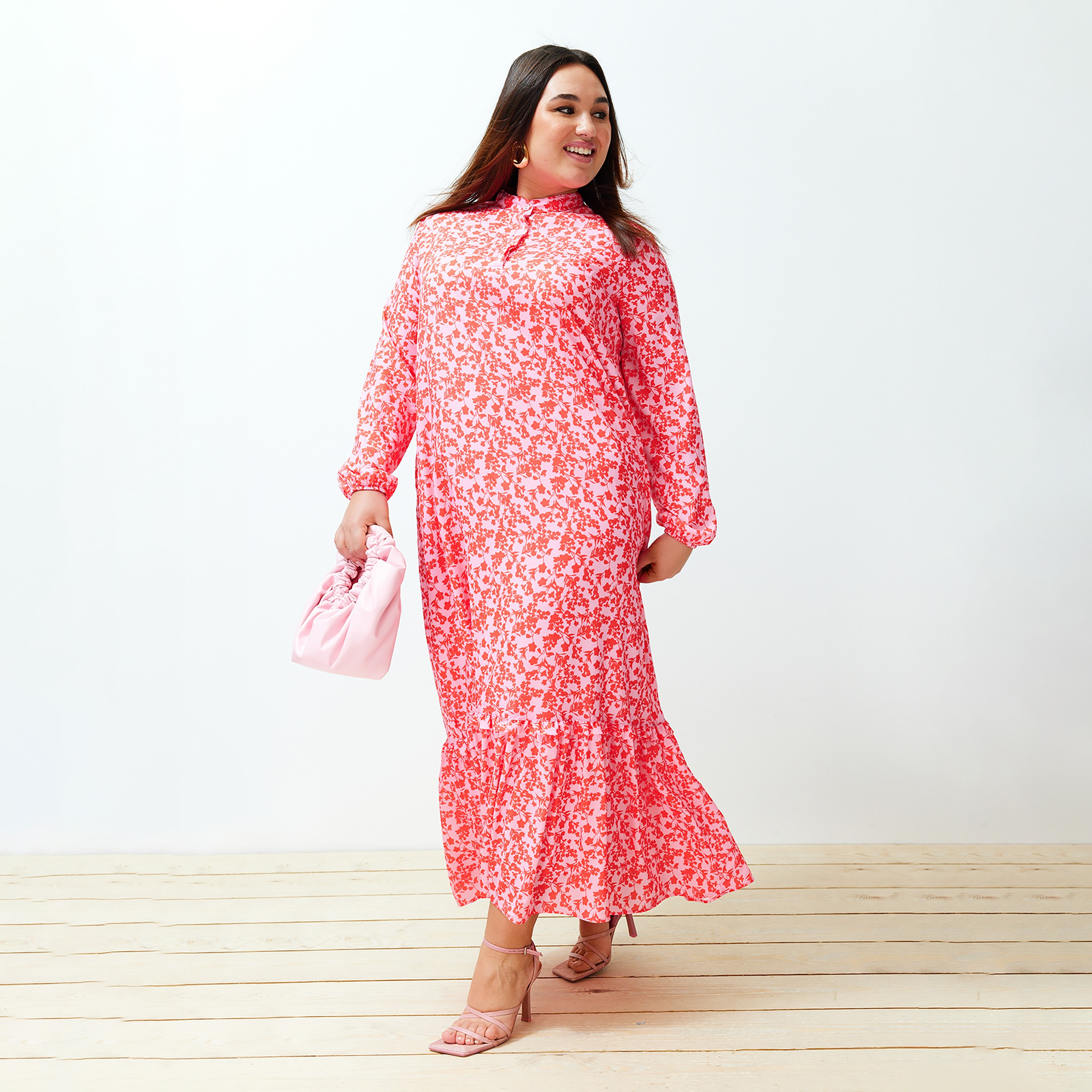Trendyol Modest Floral Print Ruffled Neck Tiered Women's Maxi Dress-women-clothing-dresses-image-1