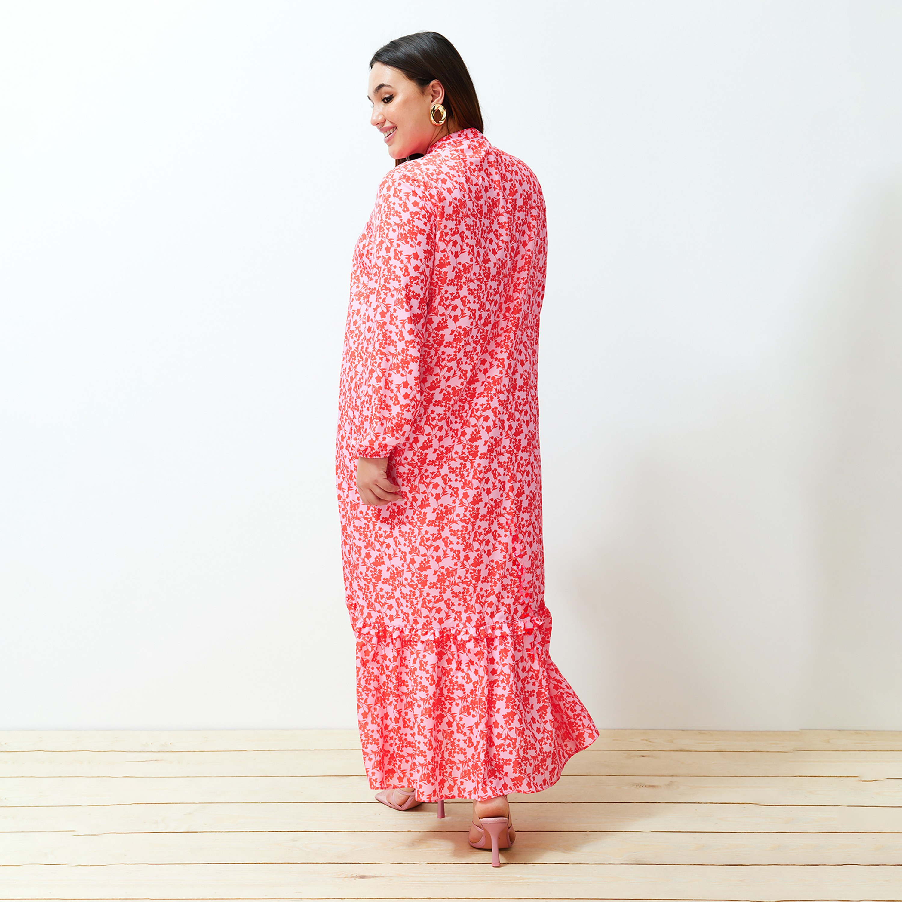 Trendyol Modest Floral Print Ruffled Neck Tiered Women's Maxi Dress-women-clothing-dresses-image-2