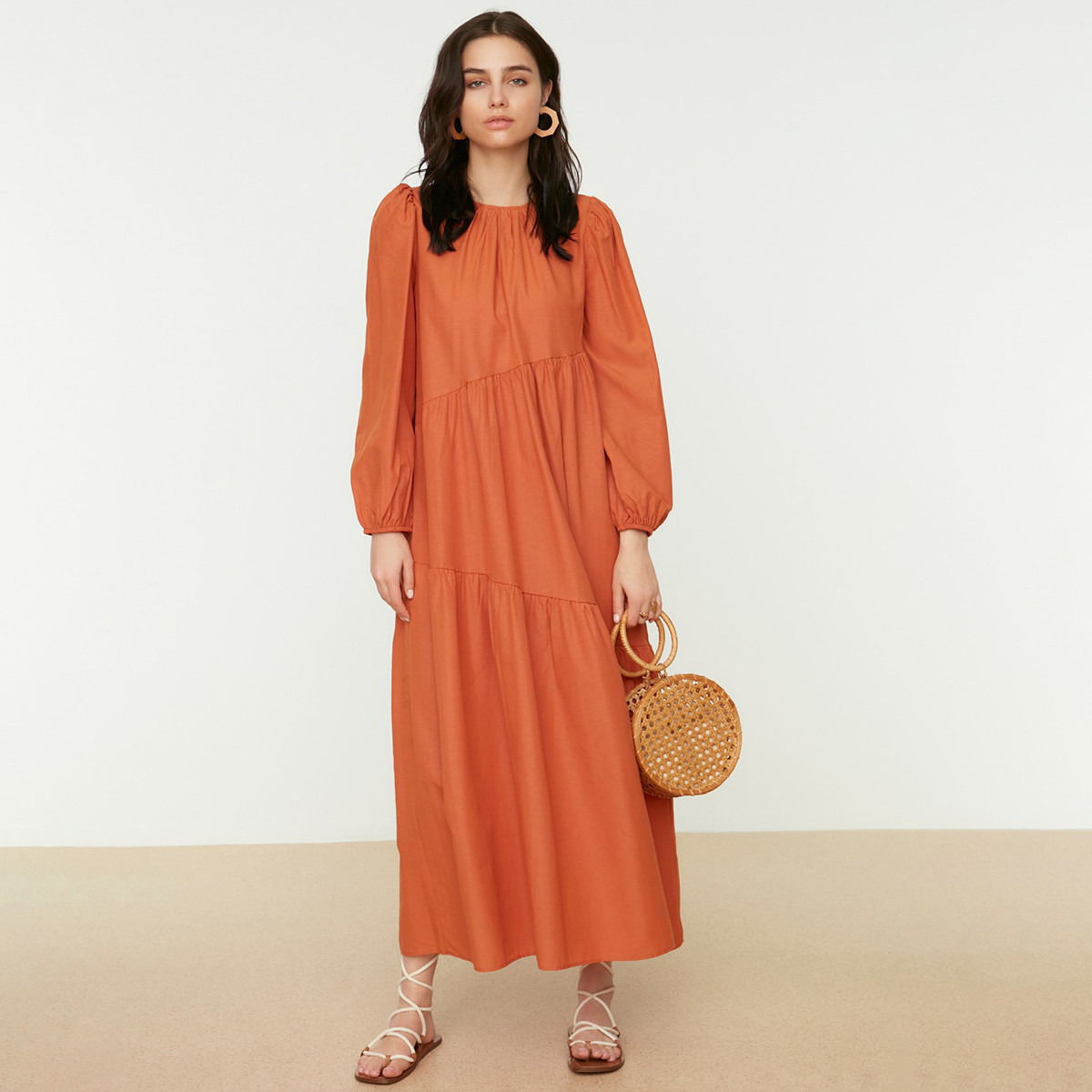 ترينديول بنى طويل فستان-women-clothing-dresses-image-1