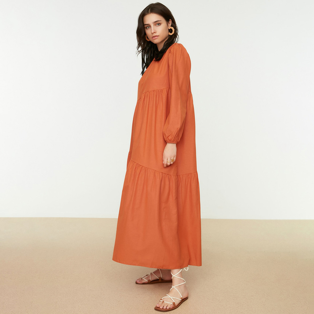 ترينديول بنى طويل فستان-women-clothing-dresses-image-2