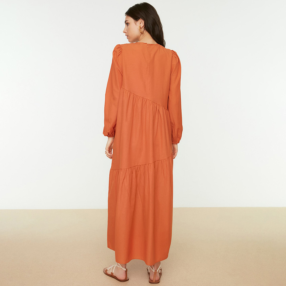 ترينديول بنى طويل فستان-women-clothing-dresses-image-6